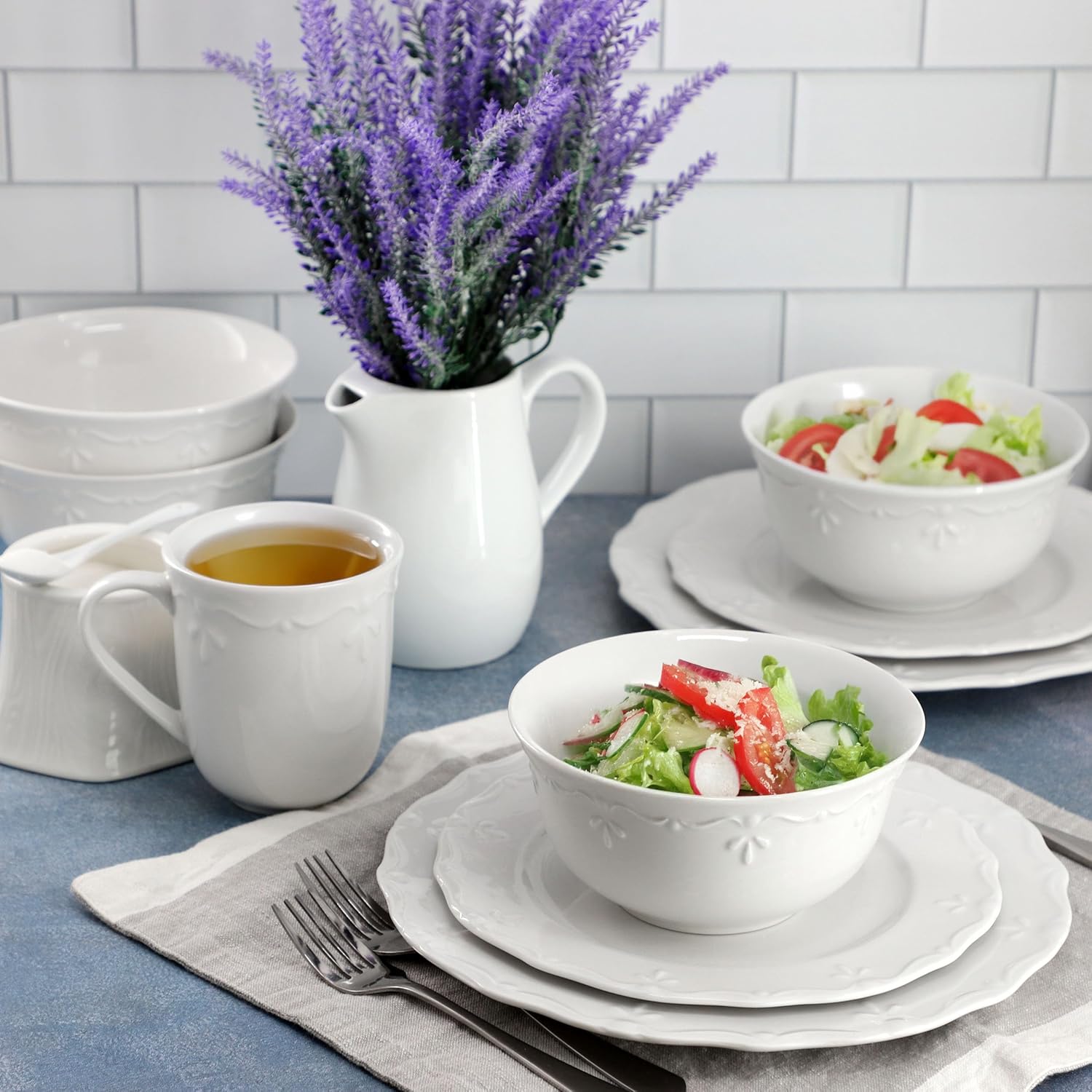 16-Piece Embossed Stoneware
