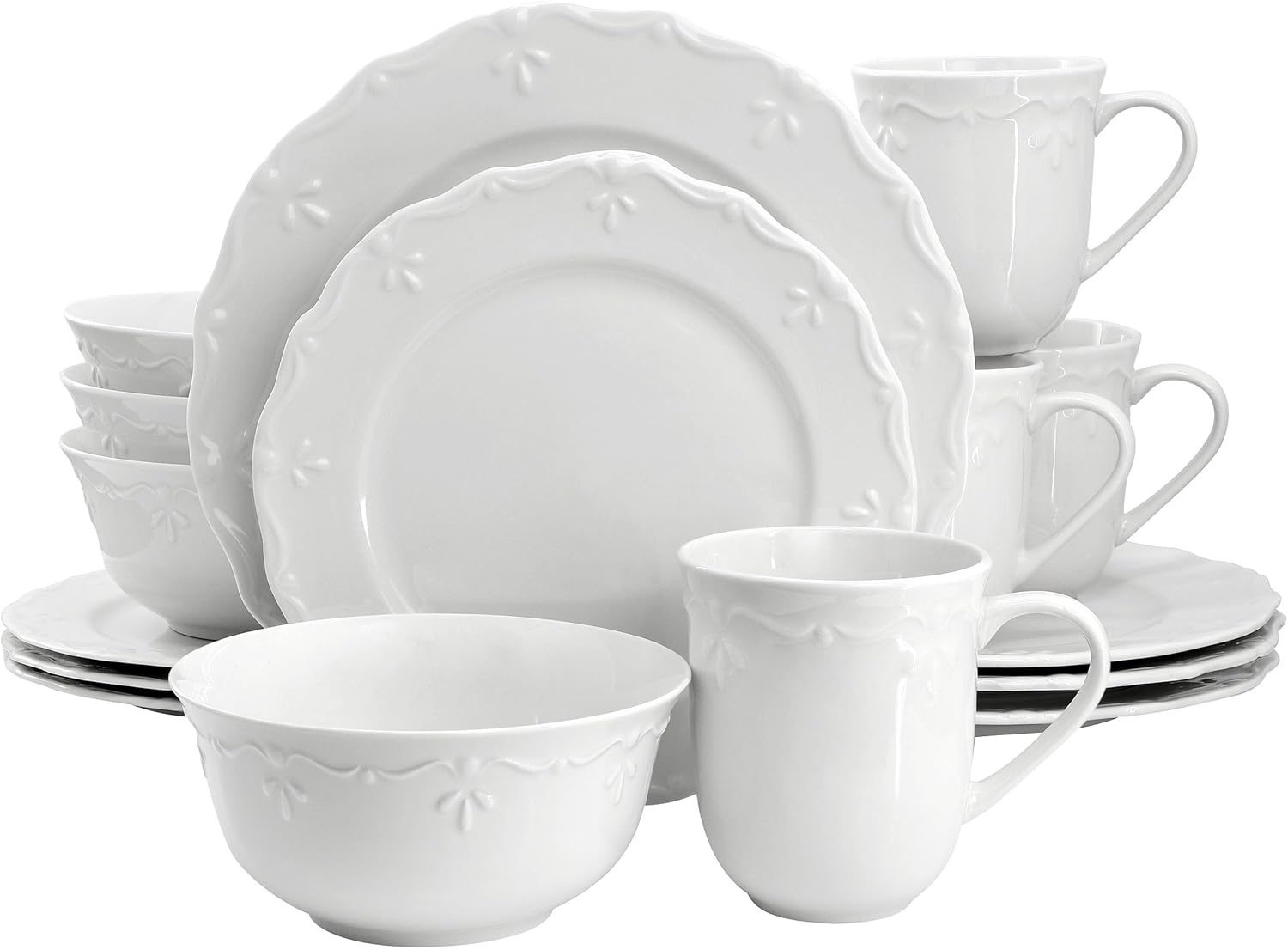 16-Piece Embossed Stoneware