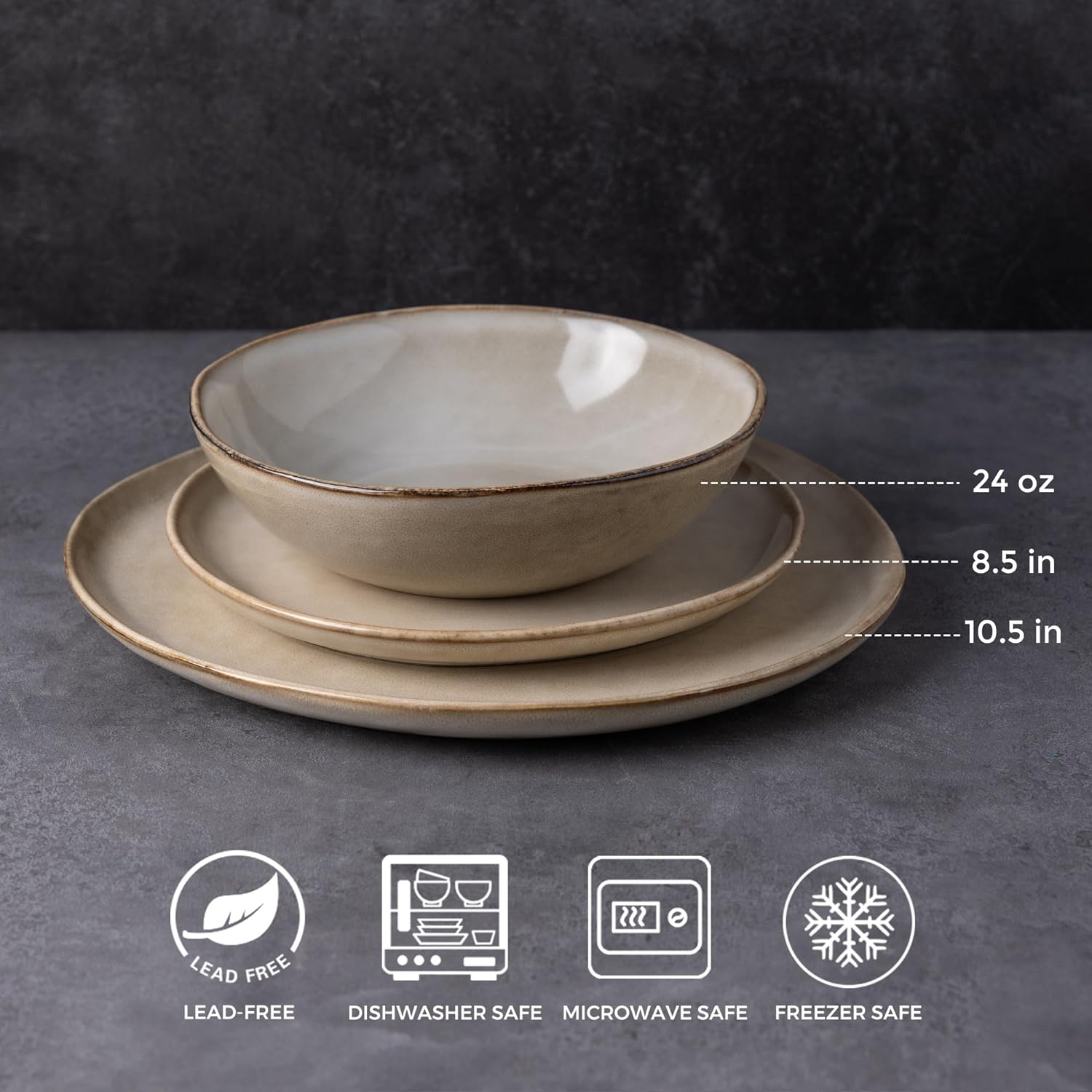 16-Piece Rustic Beige Stoneware
