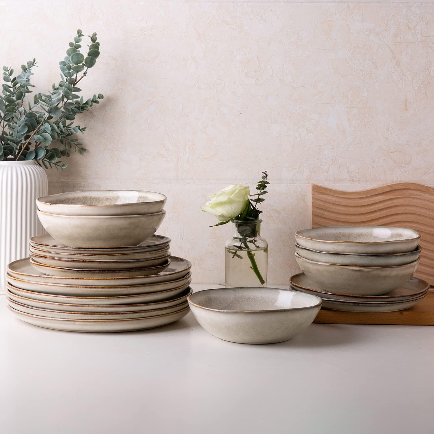16-Piece Rustic Beige Stoneware