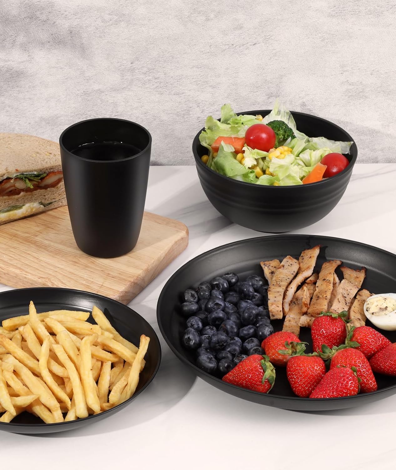 24-Piece Black Melamine Dinnerware Set