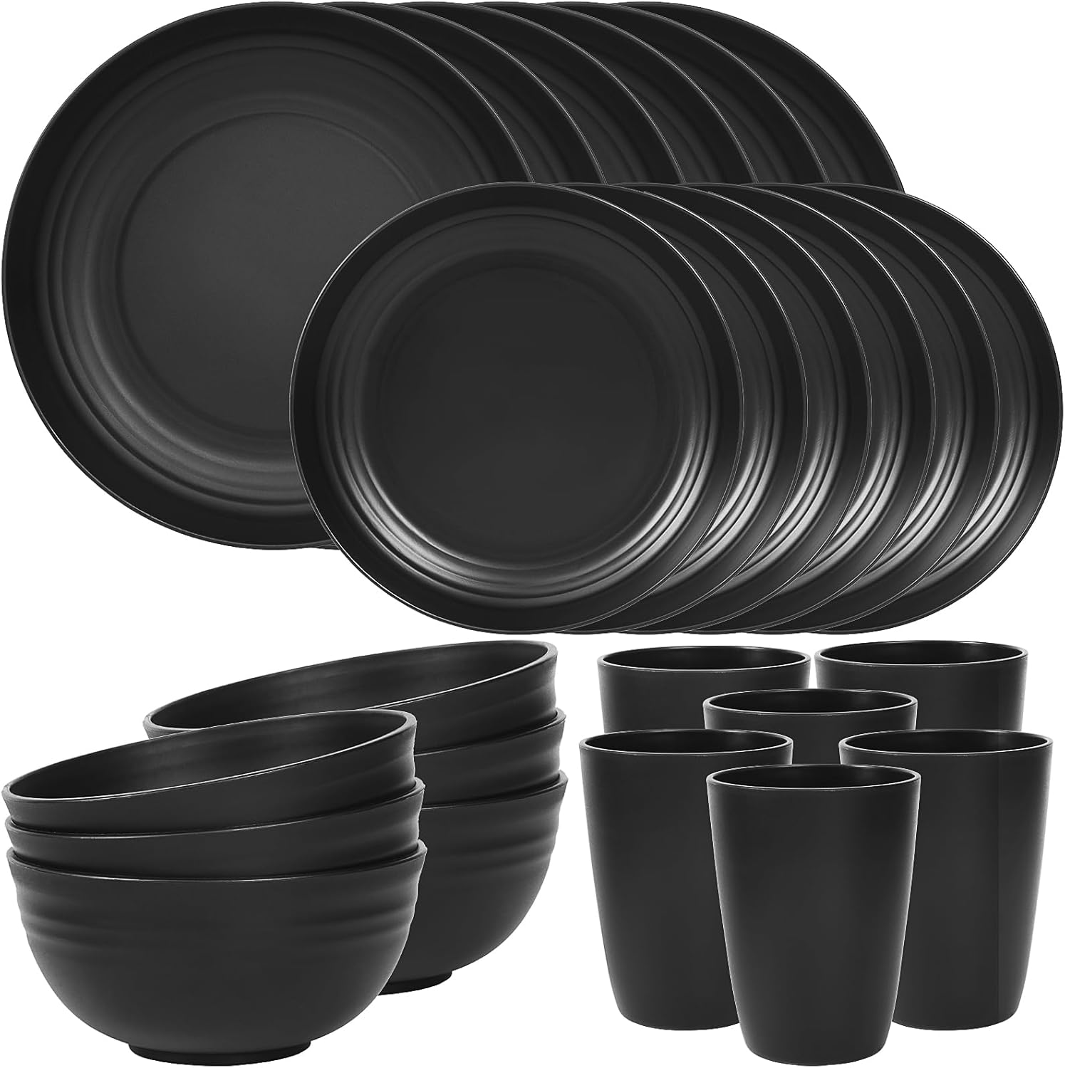 24-Piece Black Melamine Dinnerware Set