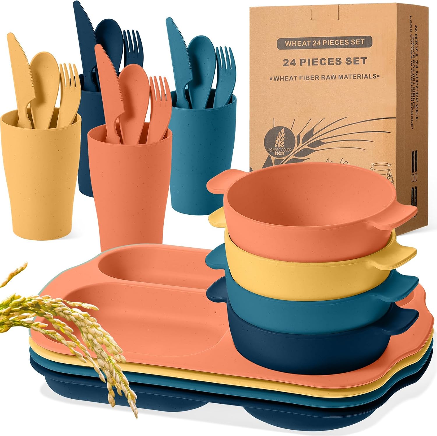 24-Piece Wheat Straw Dining Set for 4