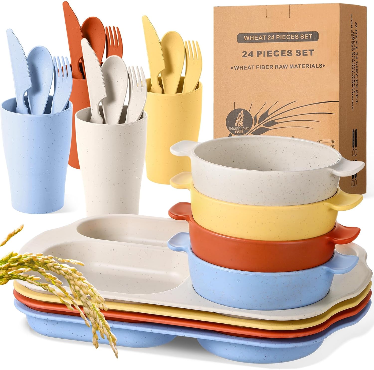 24-Piece Wheat Straw Dining Set for 4