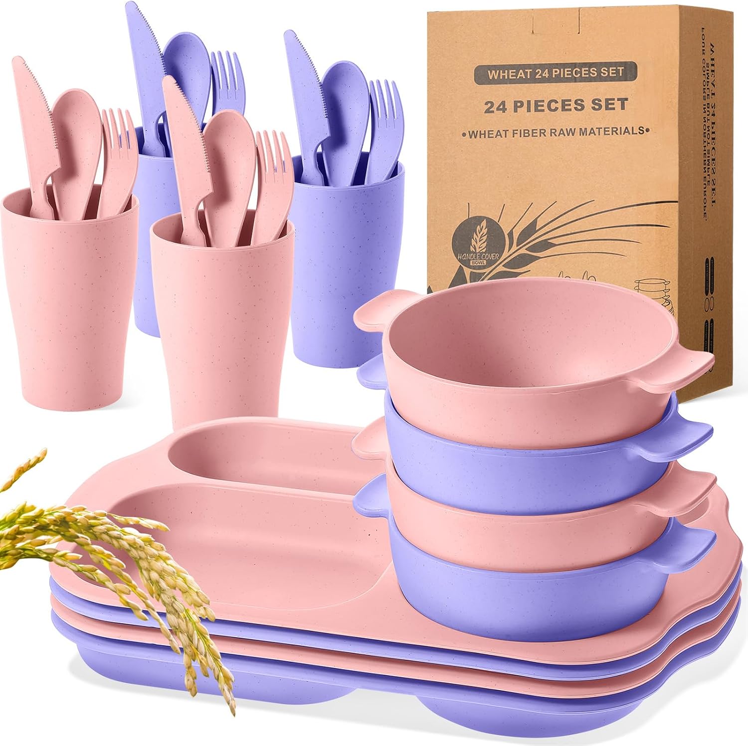 24-Piece Wheat Straw Dining Set for 4