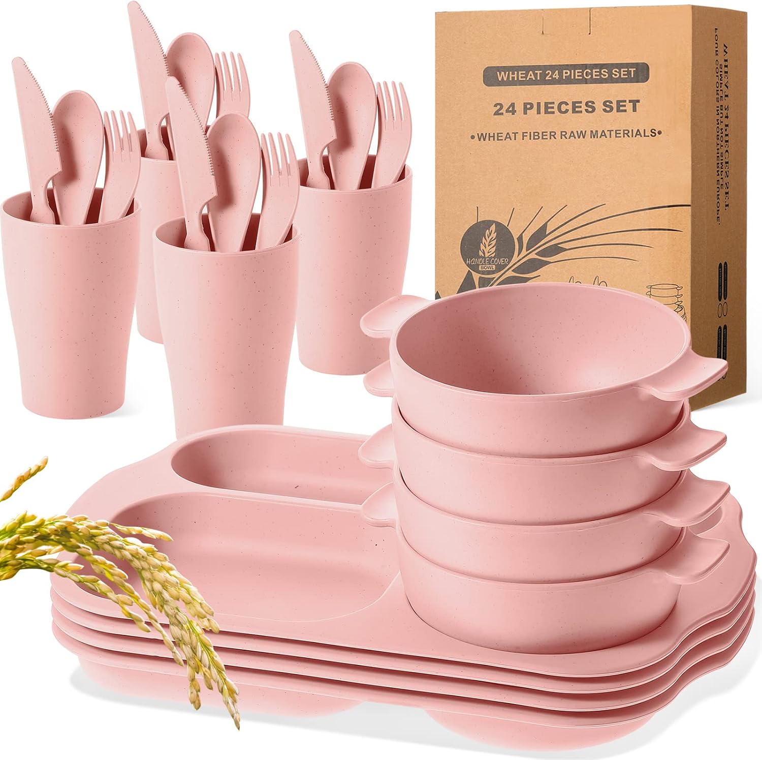24-Piece Wheat Straw Dining Set for 4