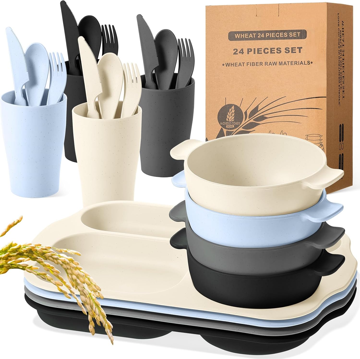24-Piece Wheat Straw Dining Set for 4