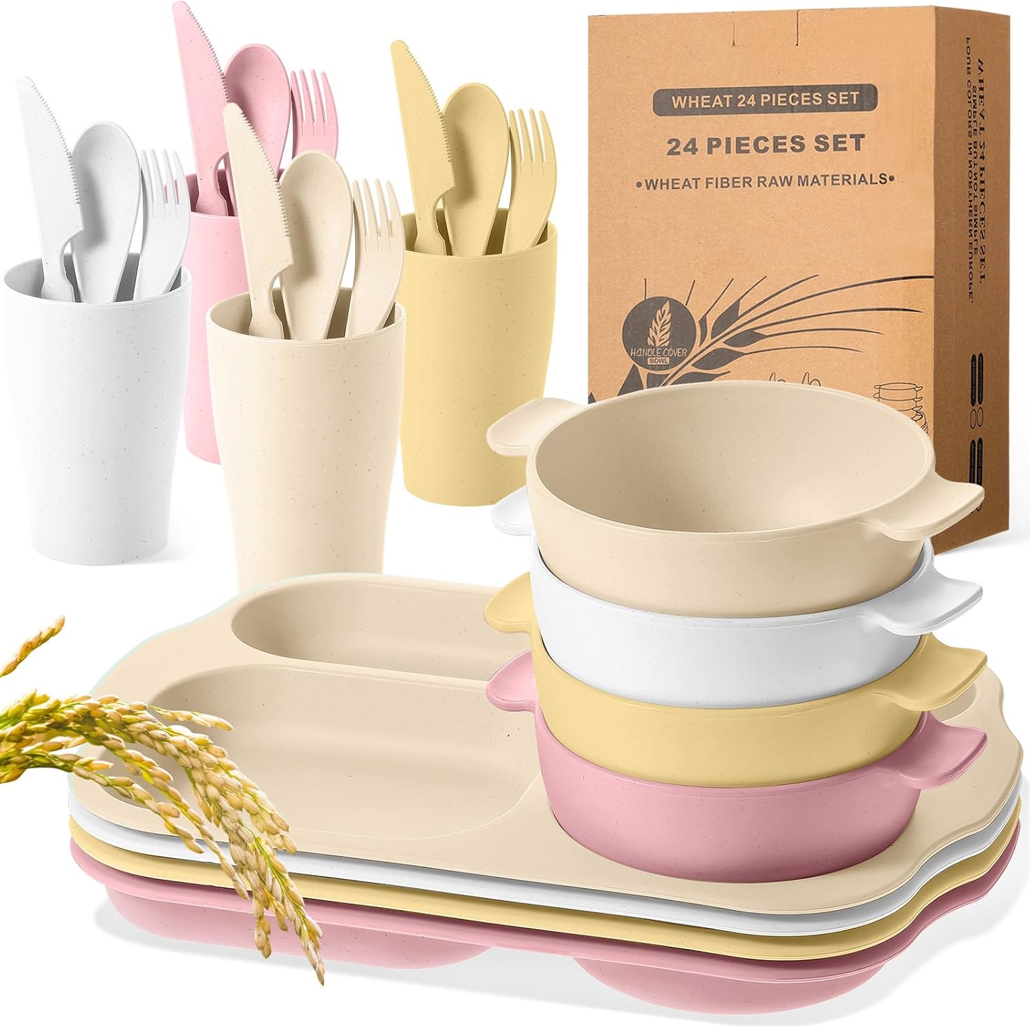 24-Piece Wheat Straw Dining Set for 4