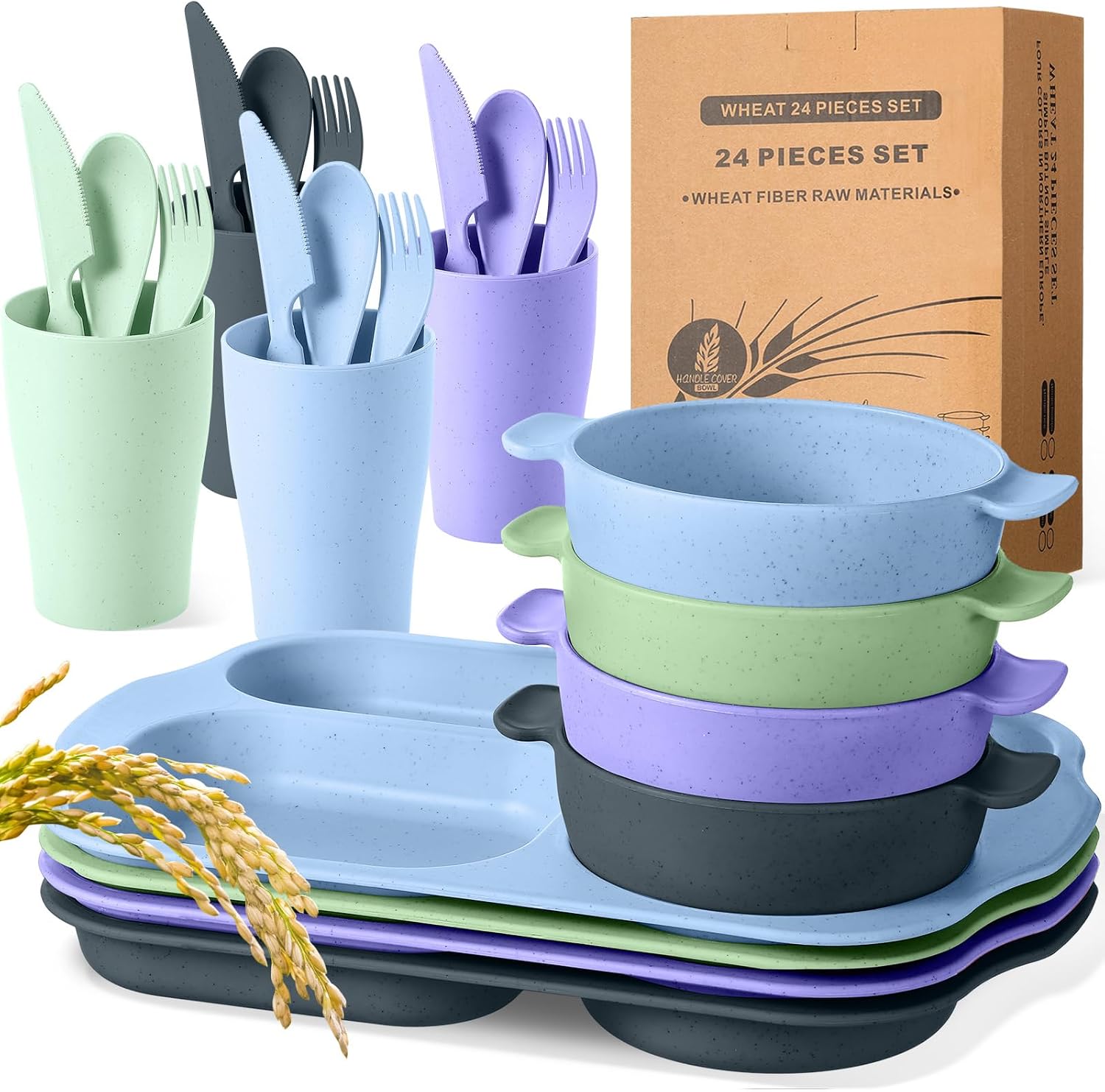 24-Piece Wheat Straw Dining Set for 4