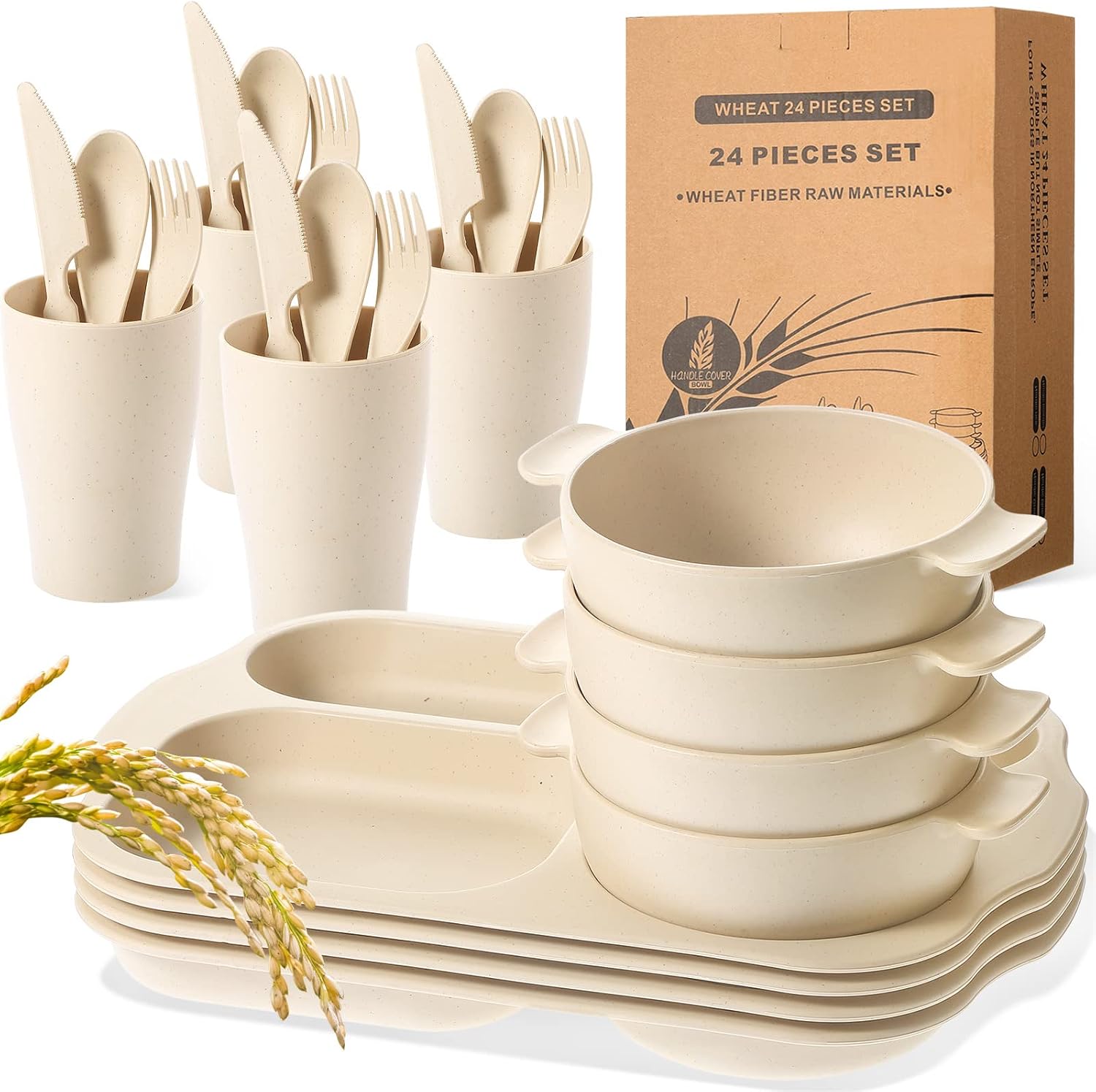 24-Piece Wheat Straw Dining Set for 4
