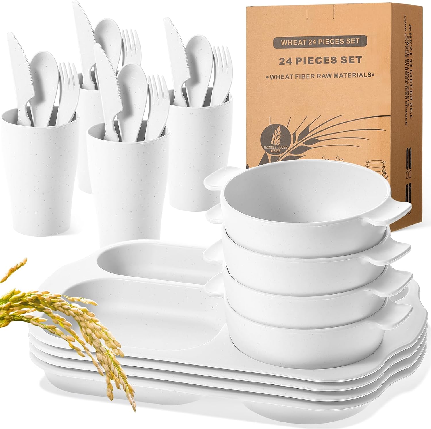 24-Piece Wheat Straw Dining Set for 4