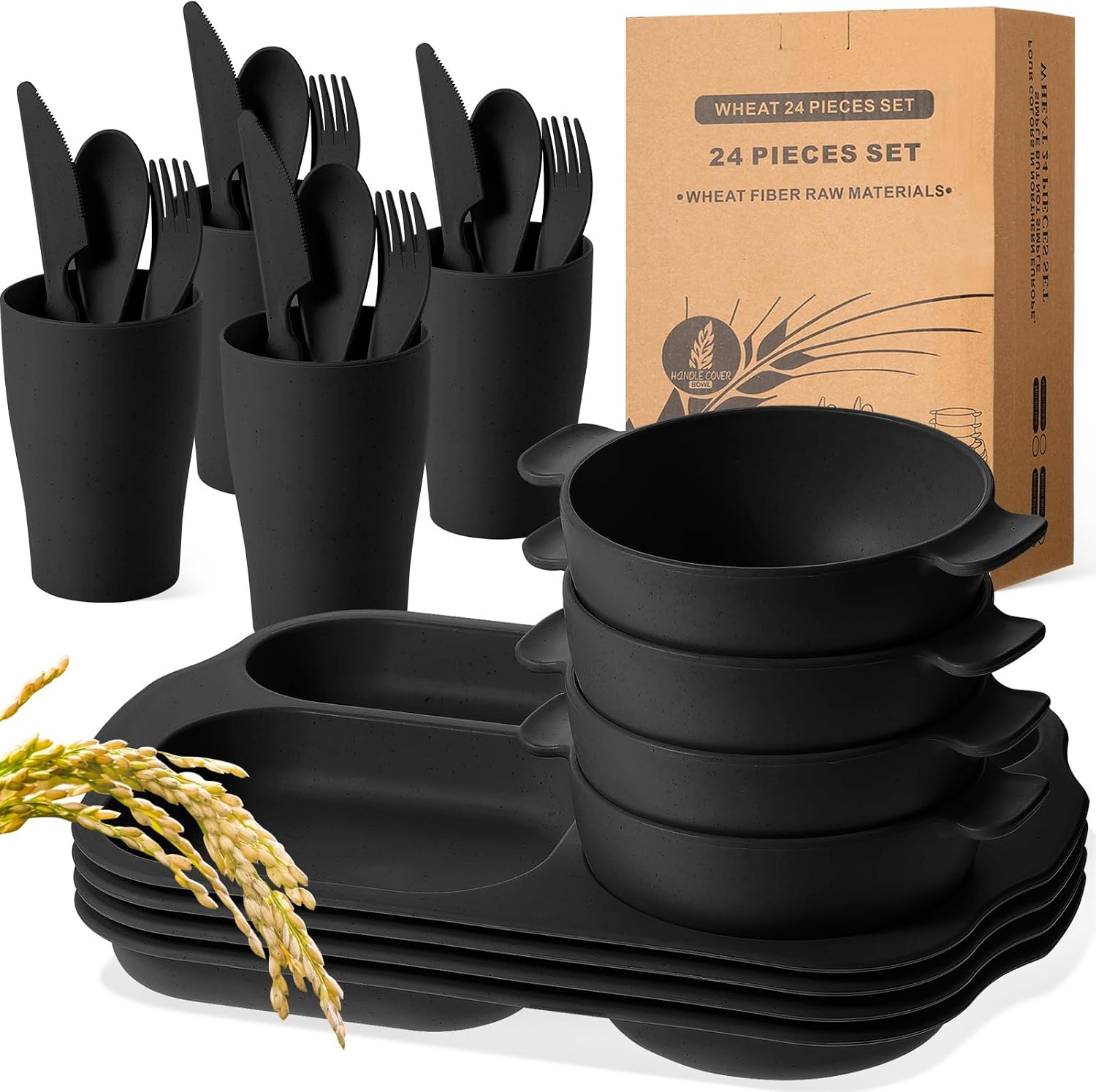 24-Piece Wheat Straw Dining Set for 4