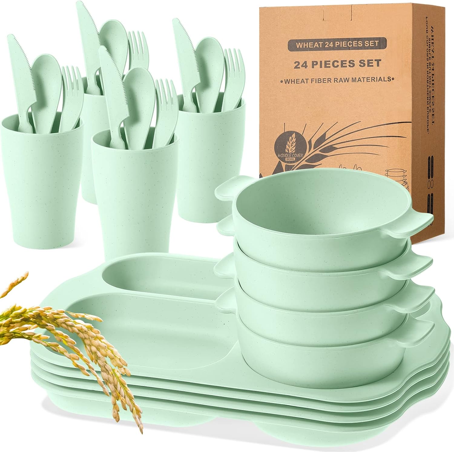 24-Piece Wheat Straw Dining Set for 4