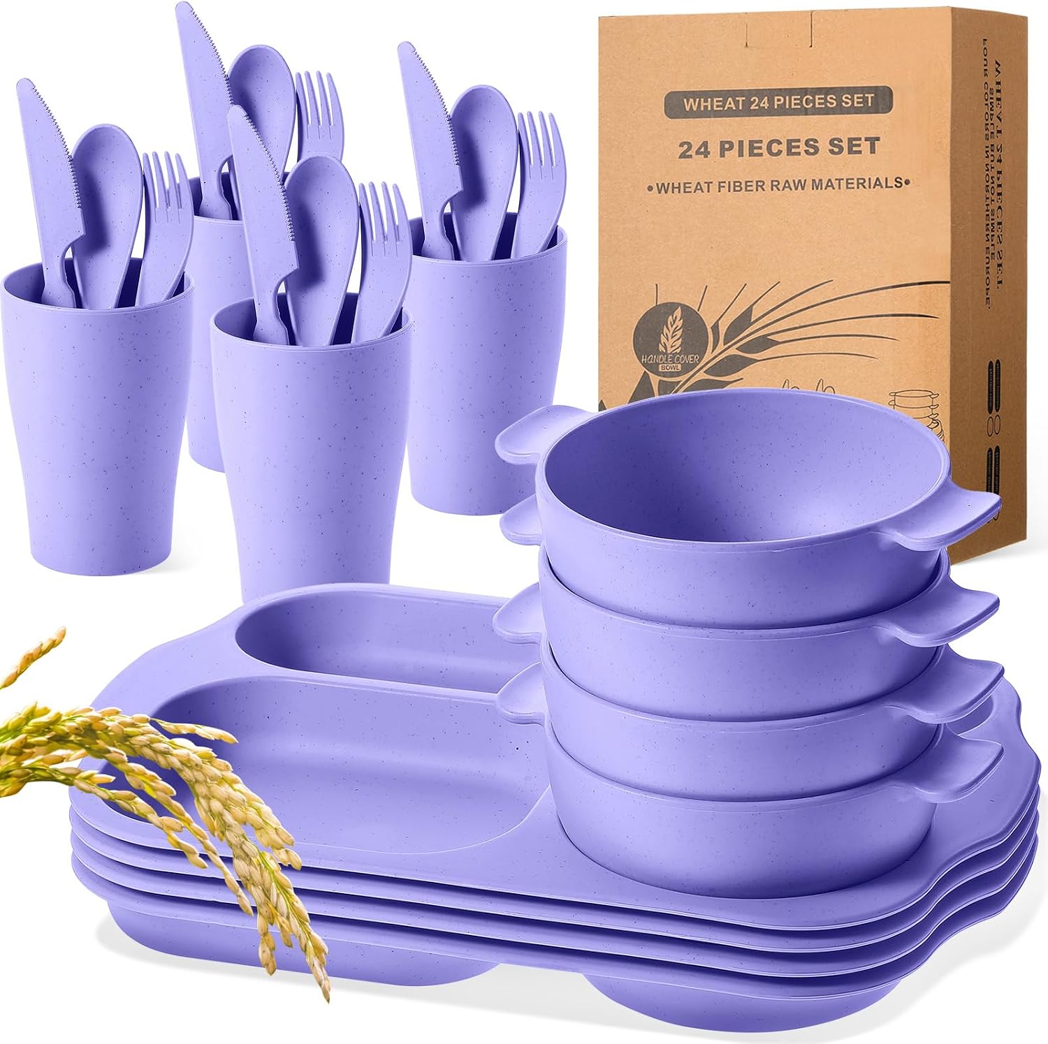 24-Piece Wheat Straw Dining Set for 4