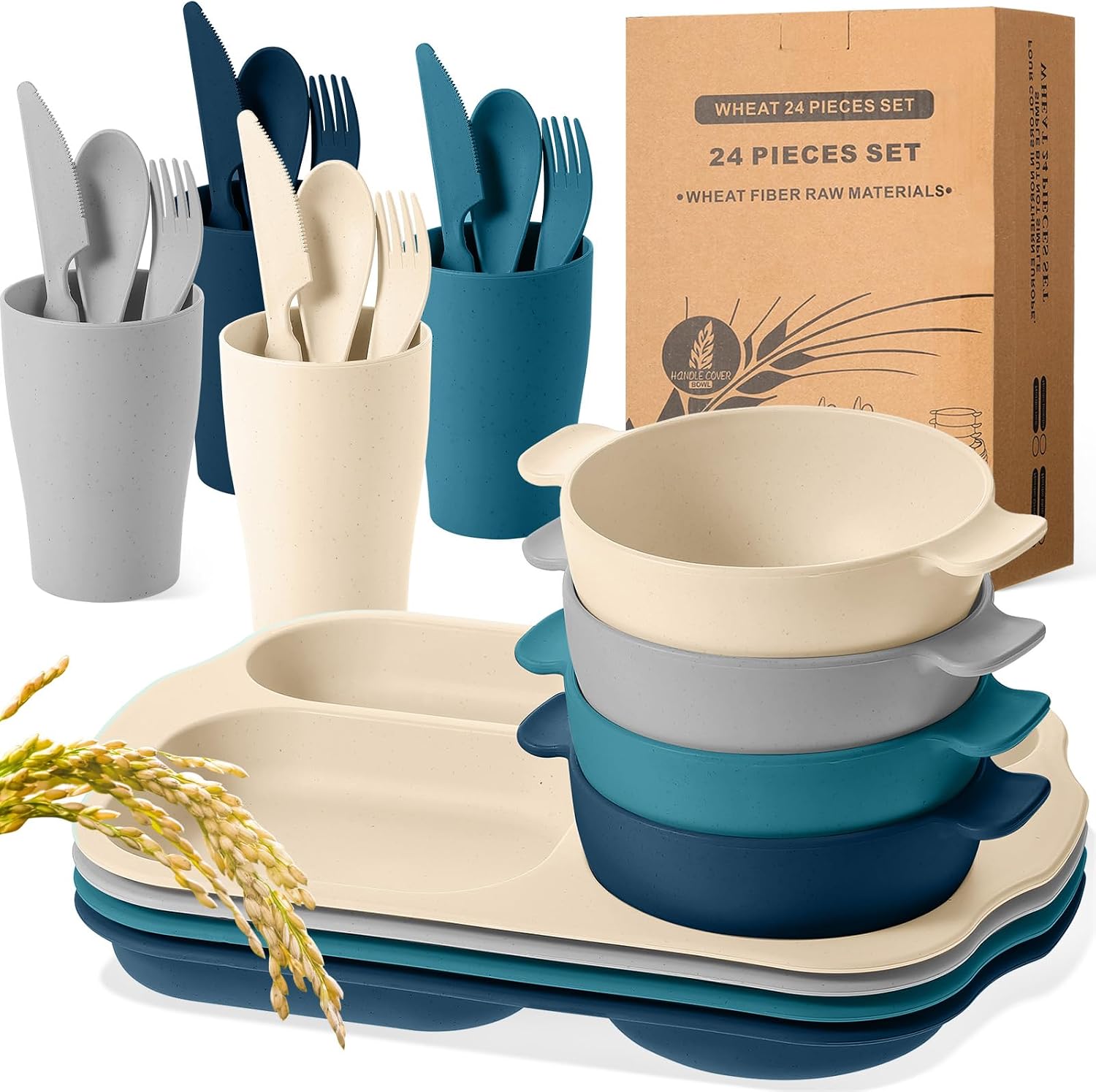24-Piece Wheat Straw Dining Set for 4