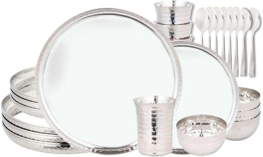28-Piece Hammered Stainless Steel
