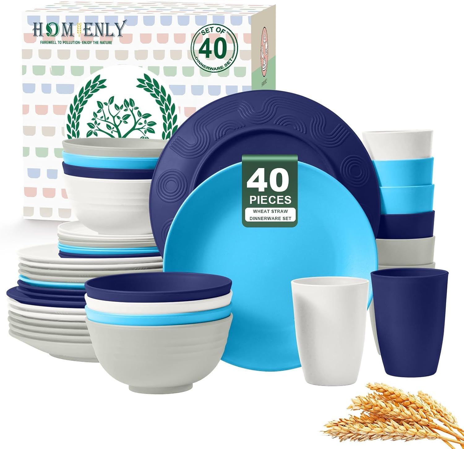 40-Piece Wheat Straw Dining Set for Eight