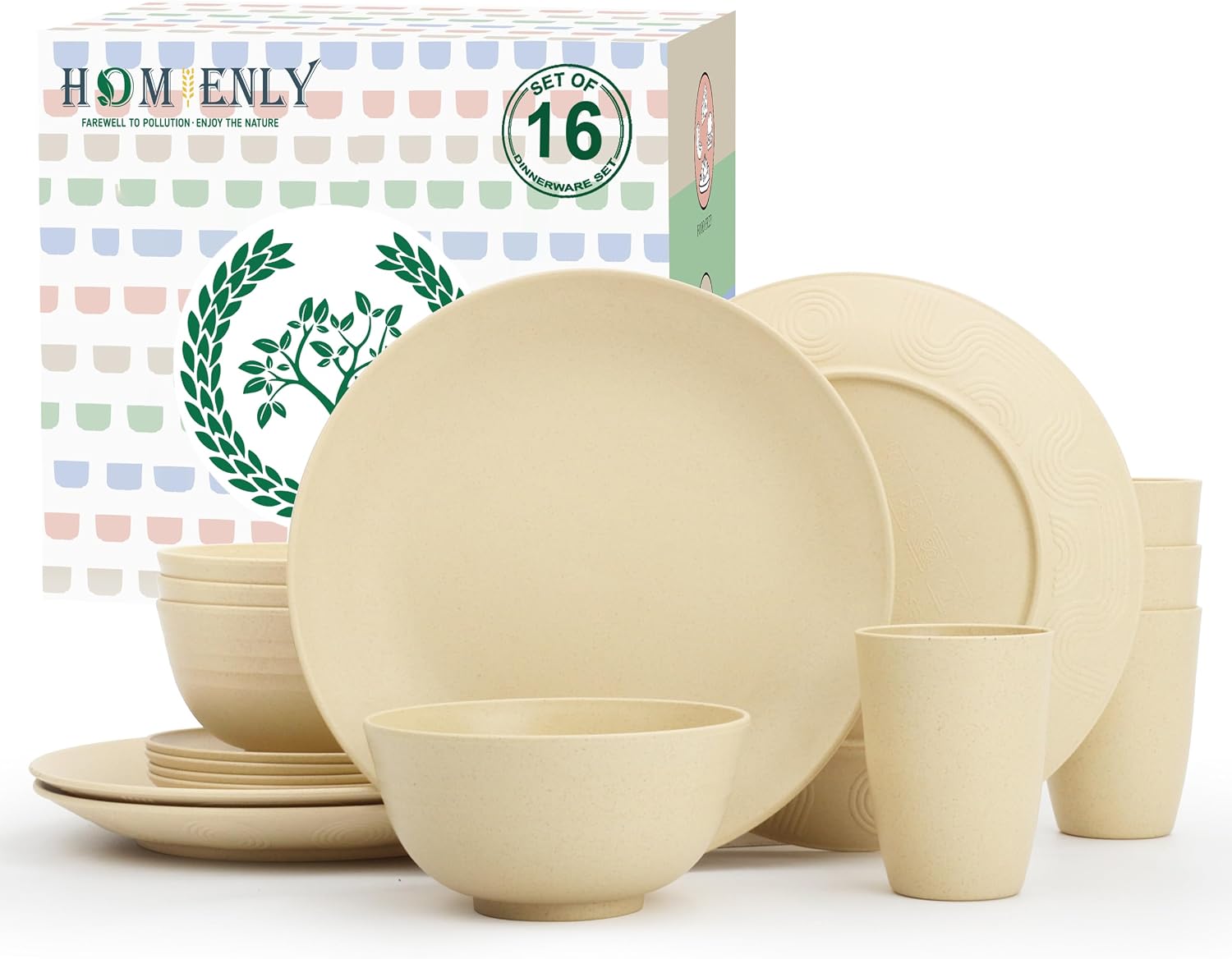40-Piece Wheat Straw Dining Set for Eight