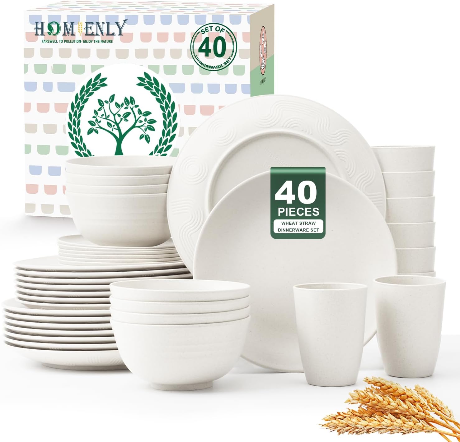 40-Piece Wheat Straw Dining Set for Eight