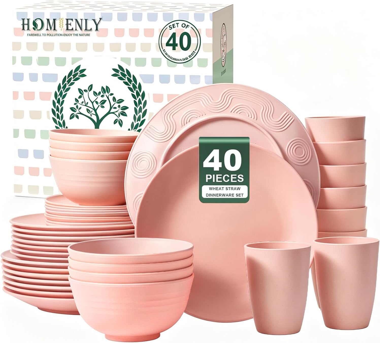 40-Piece Wheat Straw Dining Set for Eight