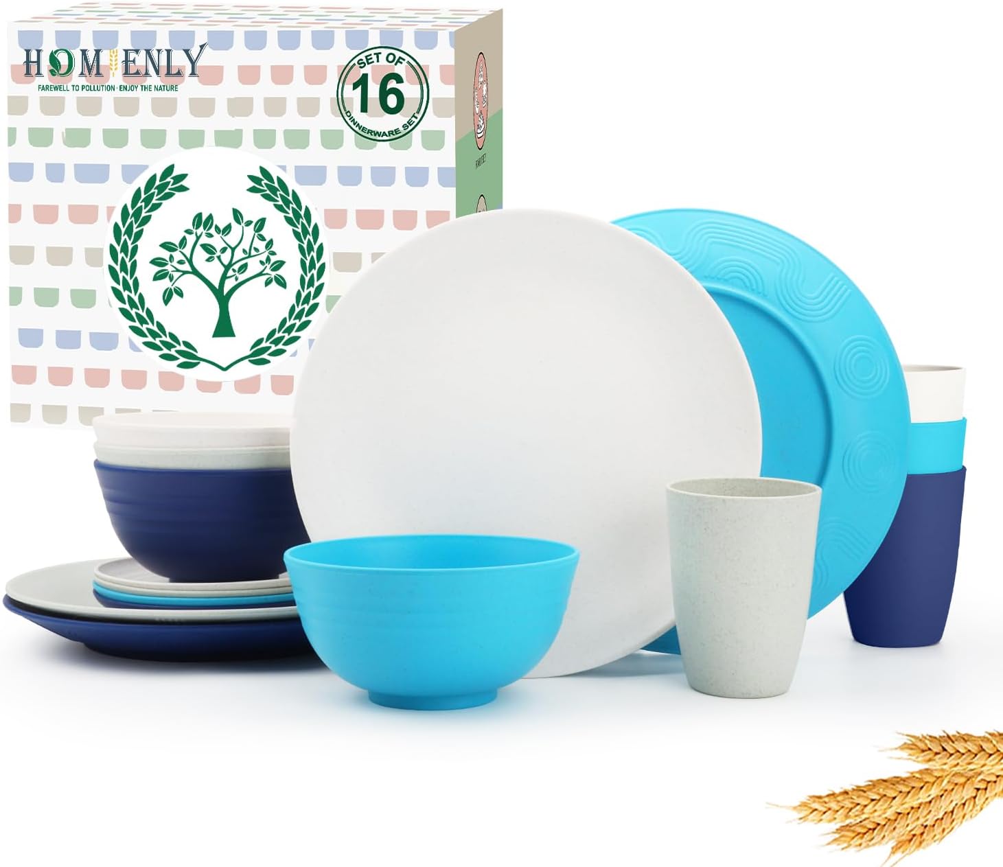 40-Piece Wheat Straw Dining Set for Eight