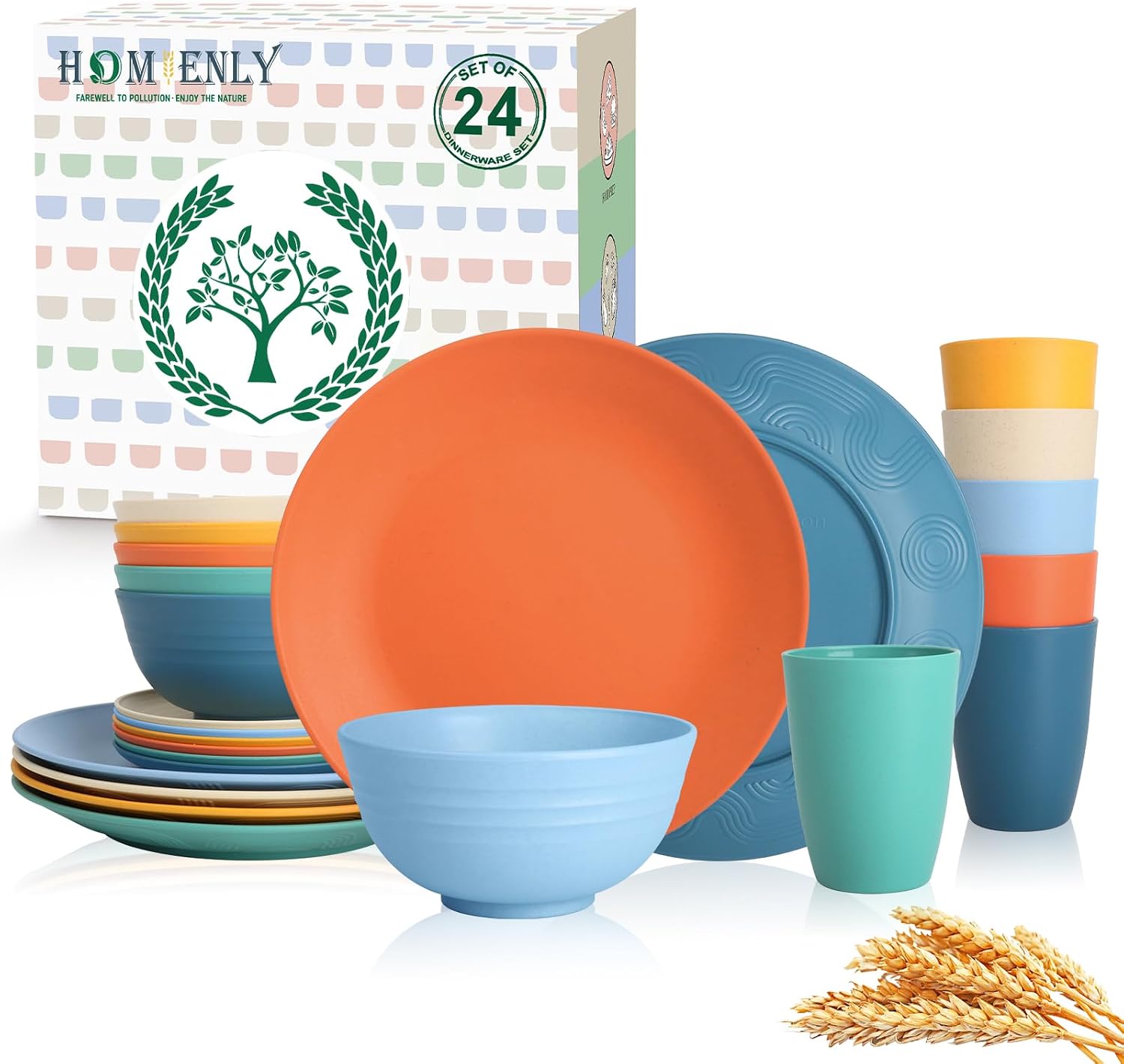 40-Piece Wheat Straw Dining Set for Eight