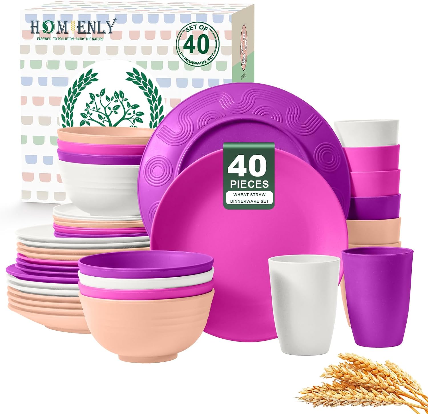 40-Piece Wheat Straw Dining Set for Eight