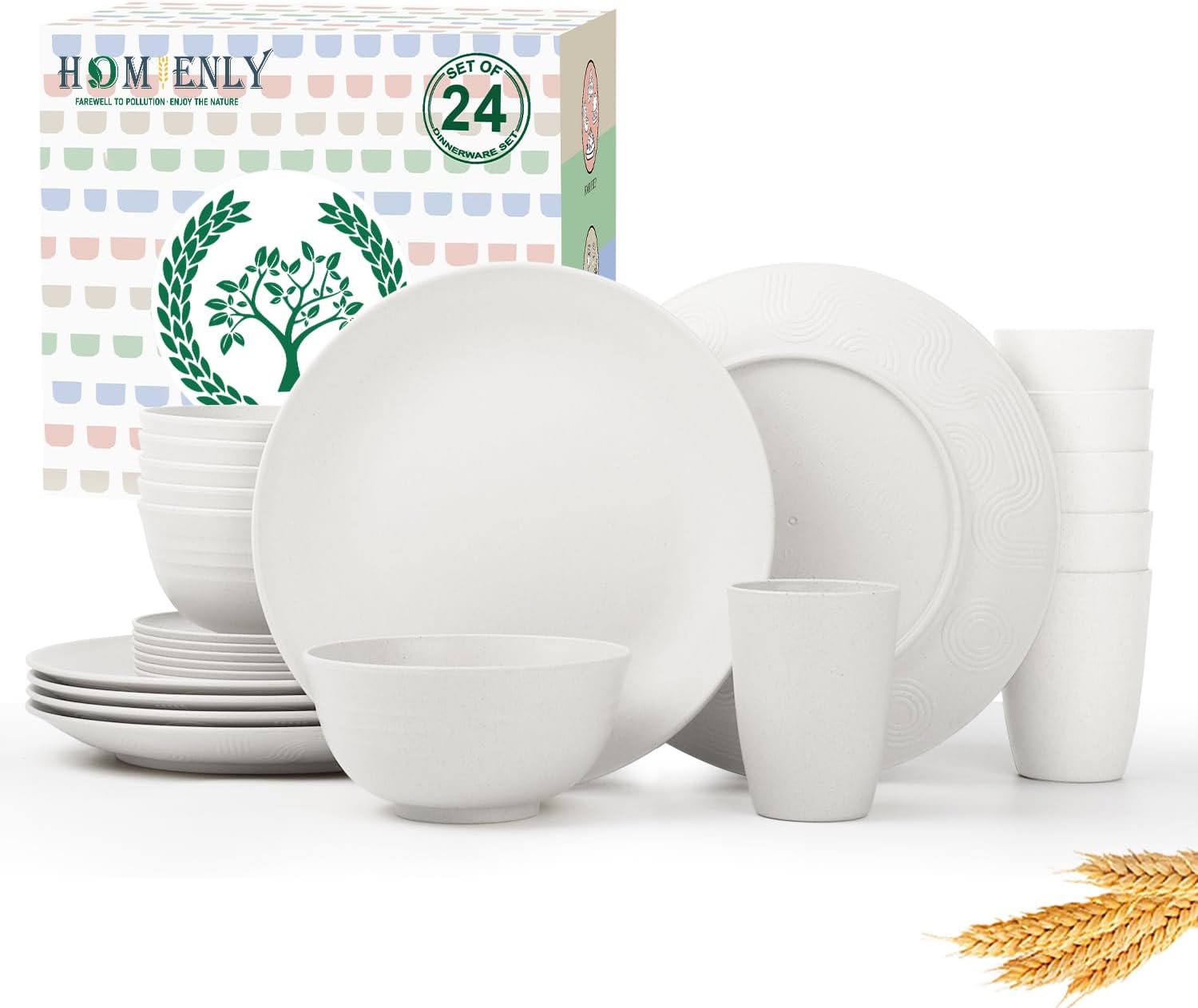 40-Piece Wheat Straw Dining Set for Eight