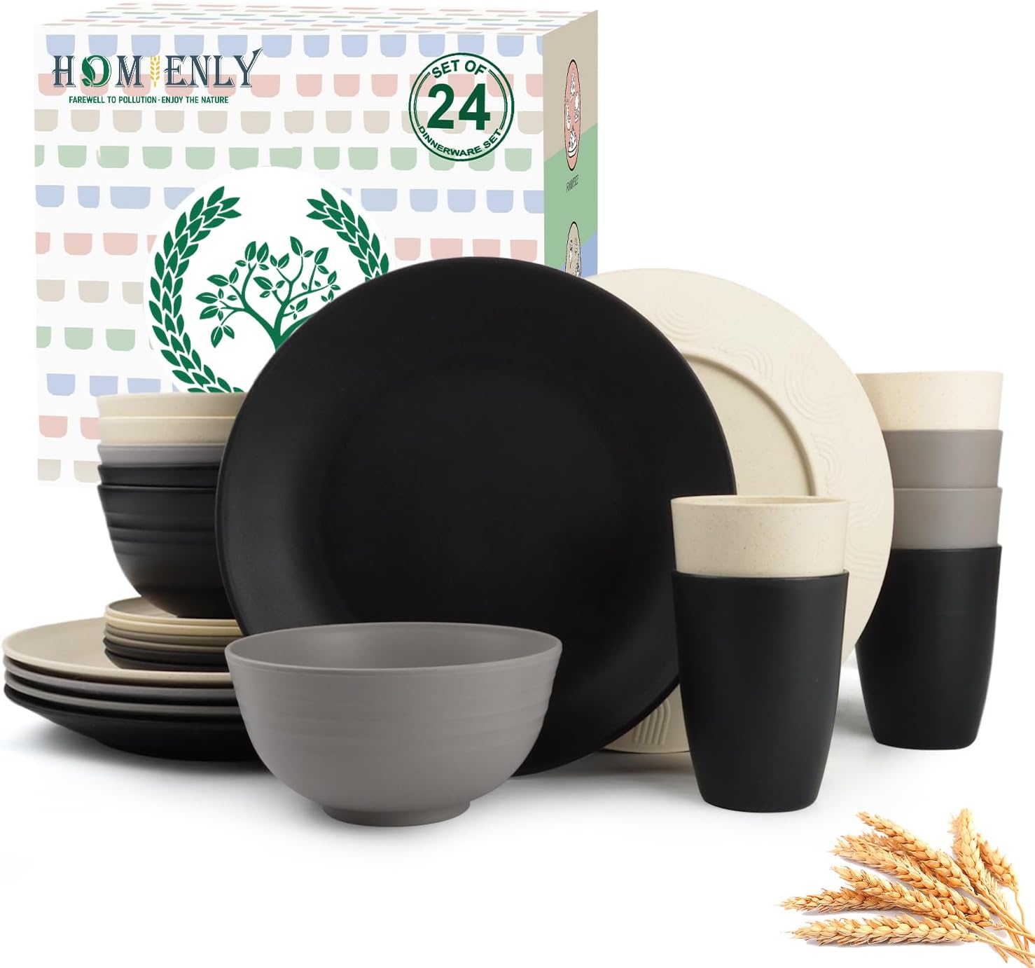 40-Piece Wheat Straw Dining Set for Eight
