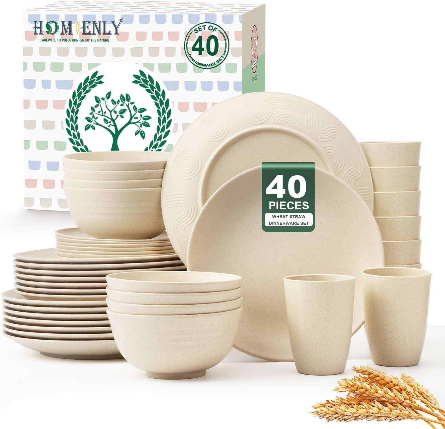 40-Piece Wheat Straw Dining Set for Eight