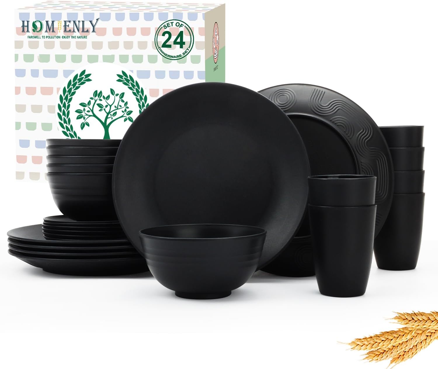 40-Piece Wheat Straw Dining Set for Eight