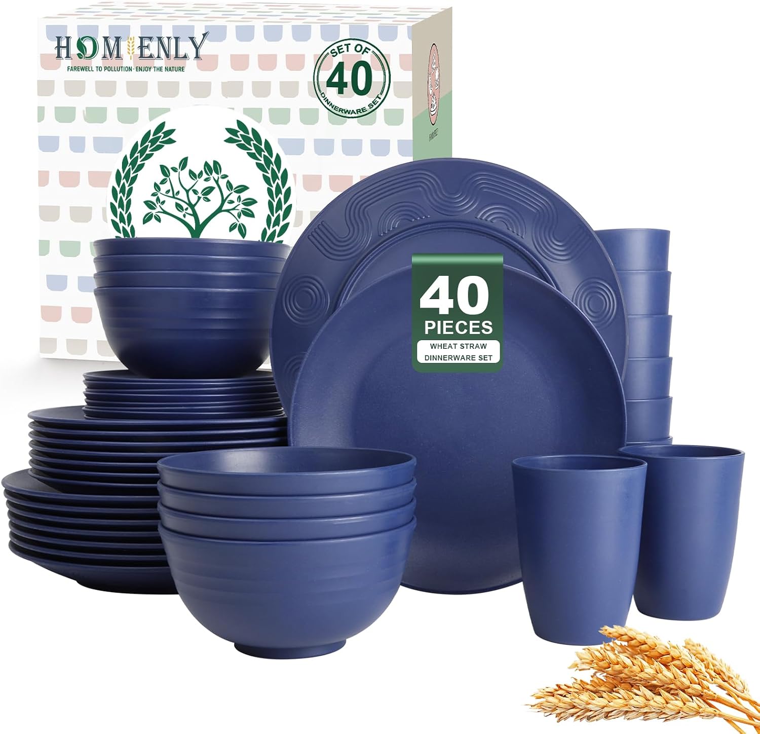 40-Piece Wheat Straw Dining Set for Eight