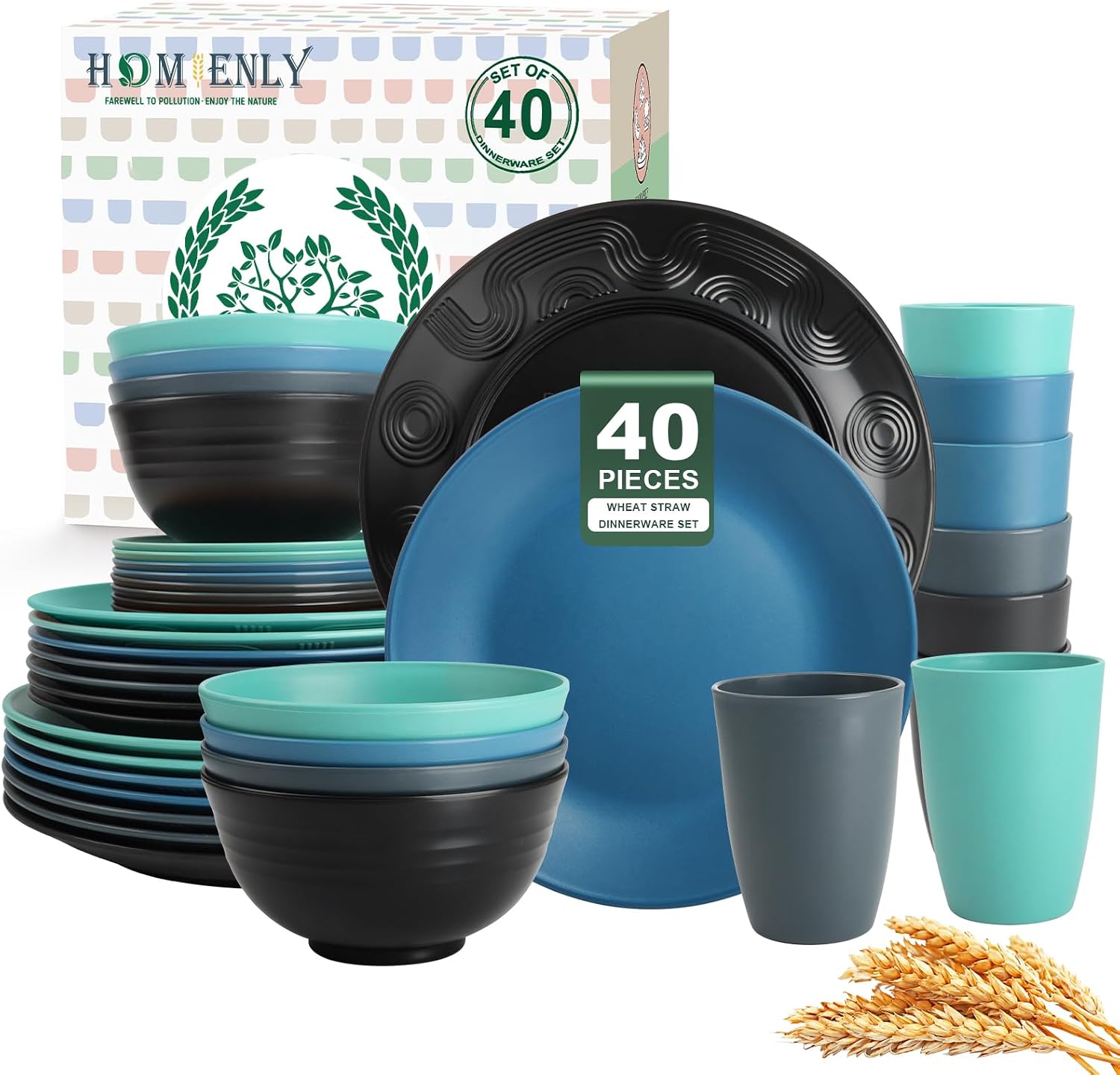 40-Piece Wheat Straw Dining Set for Eight