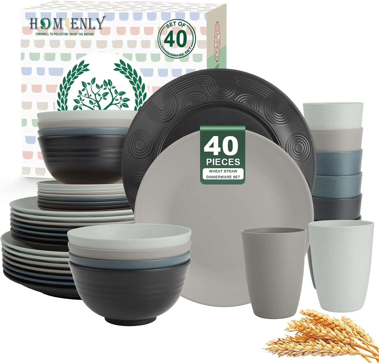 40-Piece Wheat Straw Dining Set for Eight