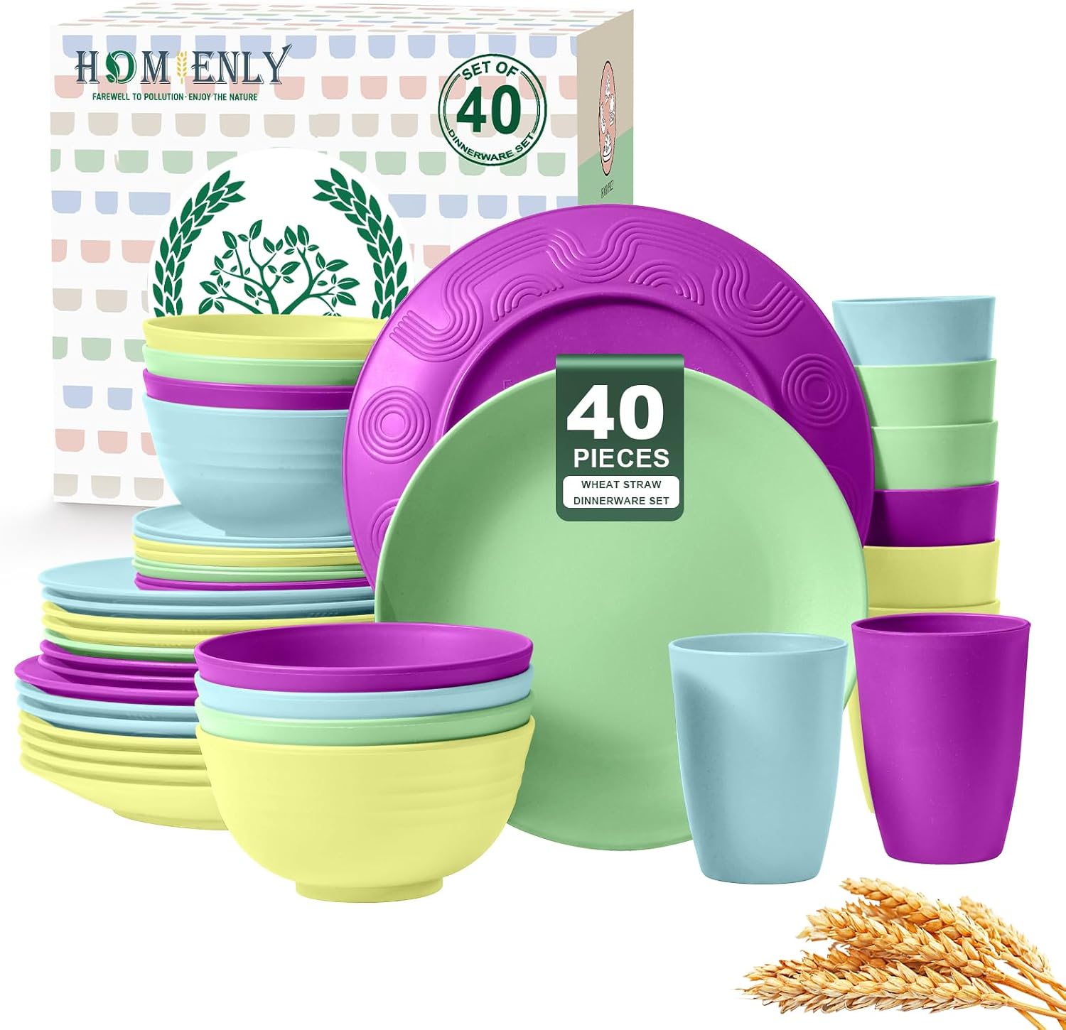 40-Piece Wheat Straw Dining Set for Eight
