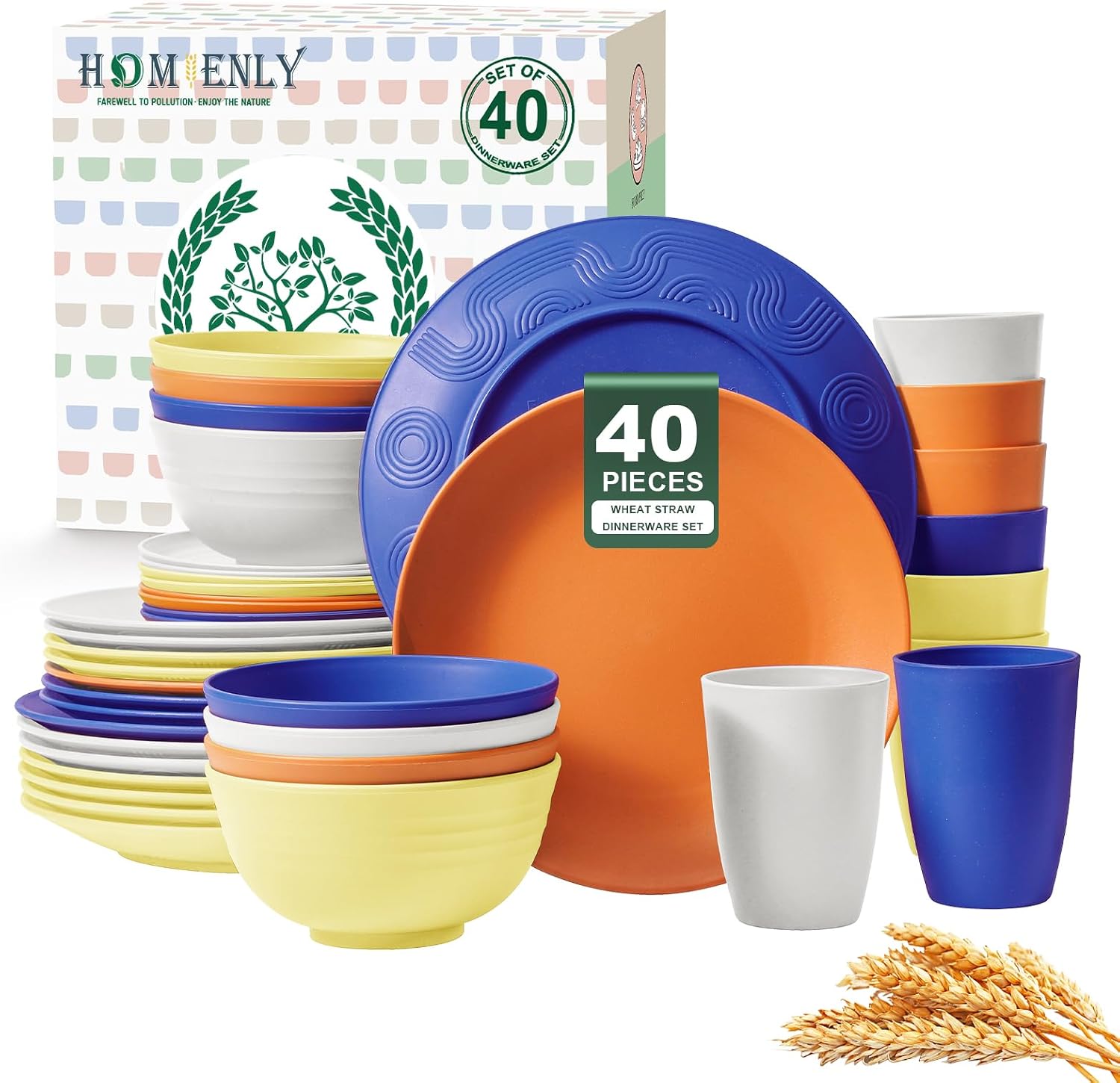 40-Piece Wheat Straw Dining Set for Eight