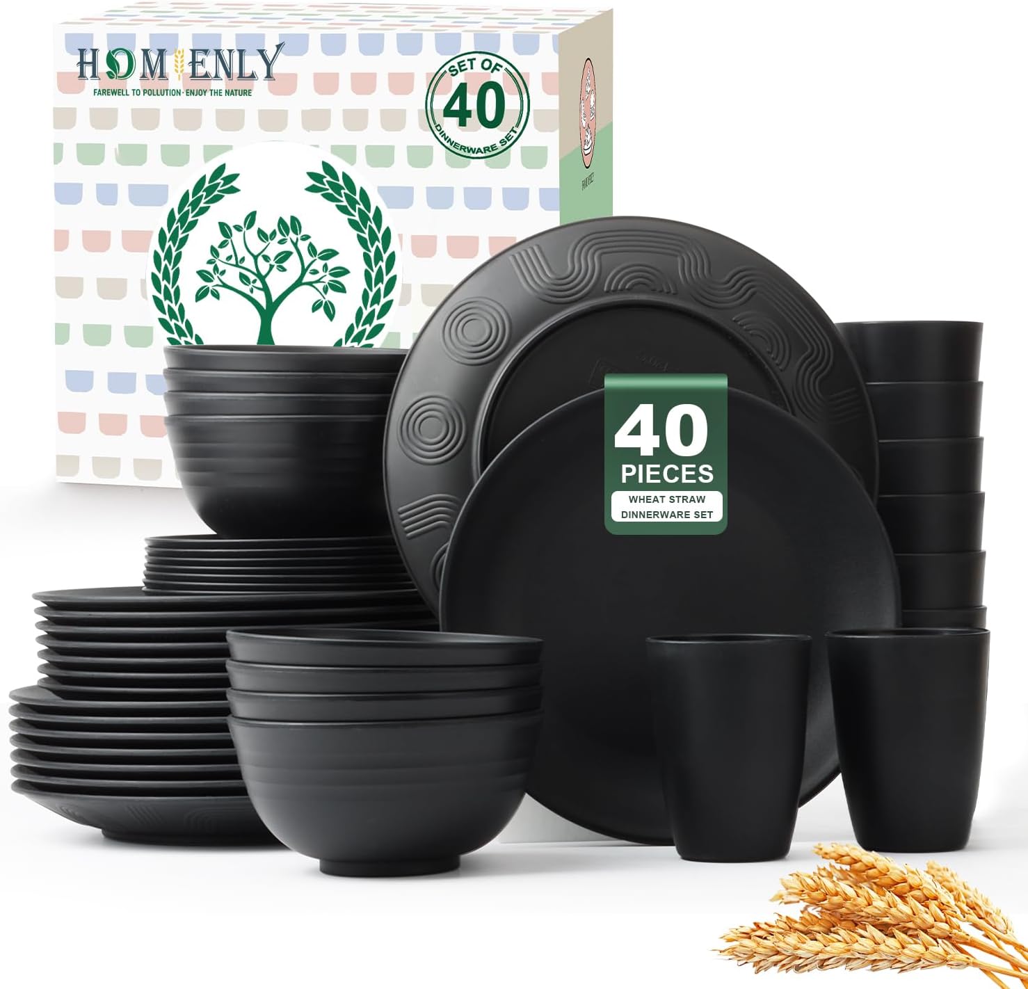 40-Piece Wheat Straw Dining Set for Eight