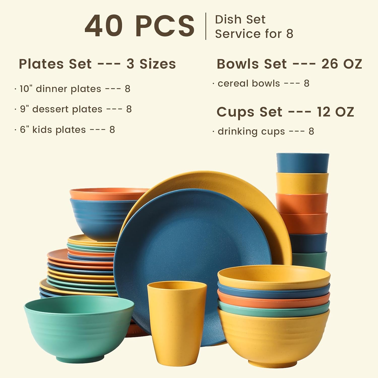 40-Piece Wheat Straw Dining Set for Eight