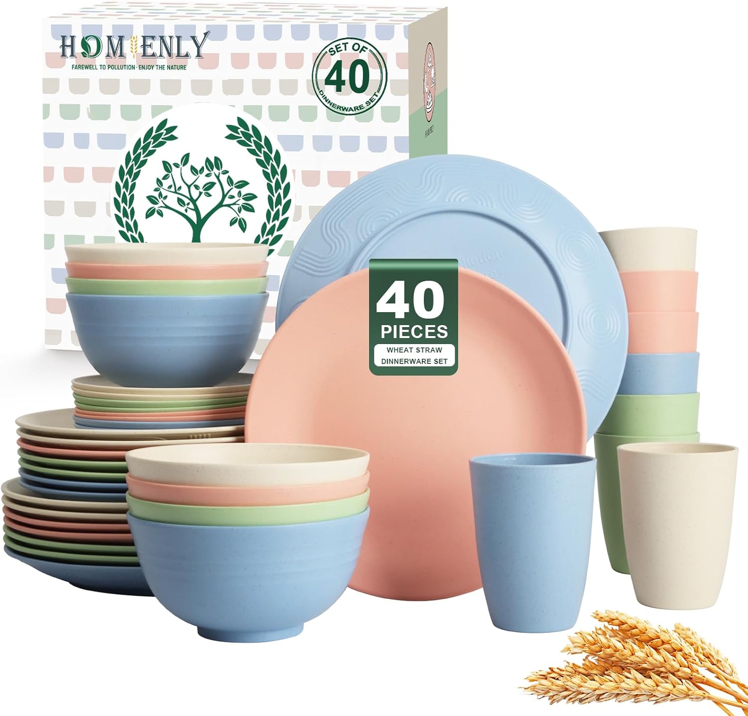 40-Piece Wheat Straw Dining Set for Eight