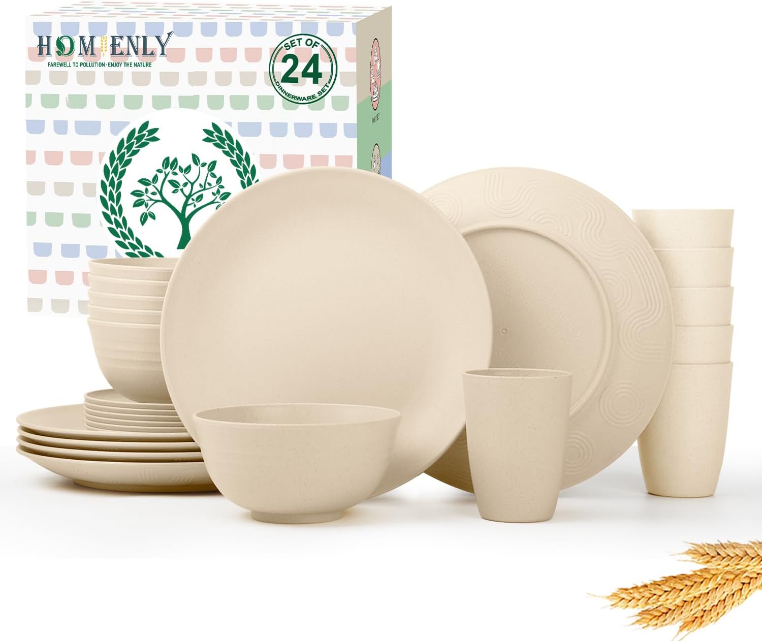 40-Piece Wheat Straw Dining Set for Eight