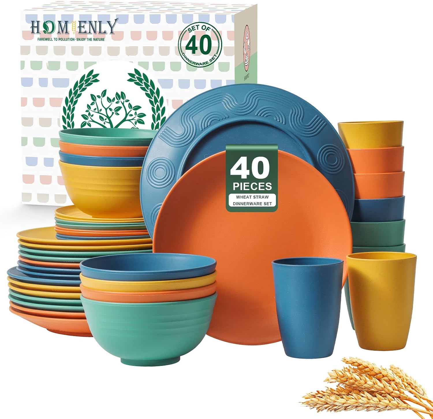 40-Piece Wheat Straw Dining Set for Eight