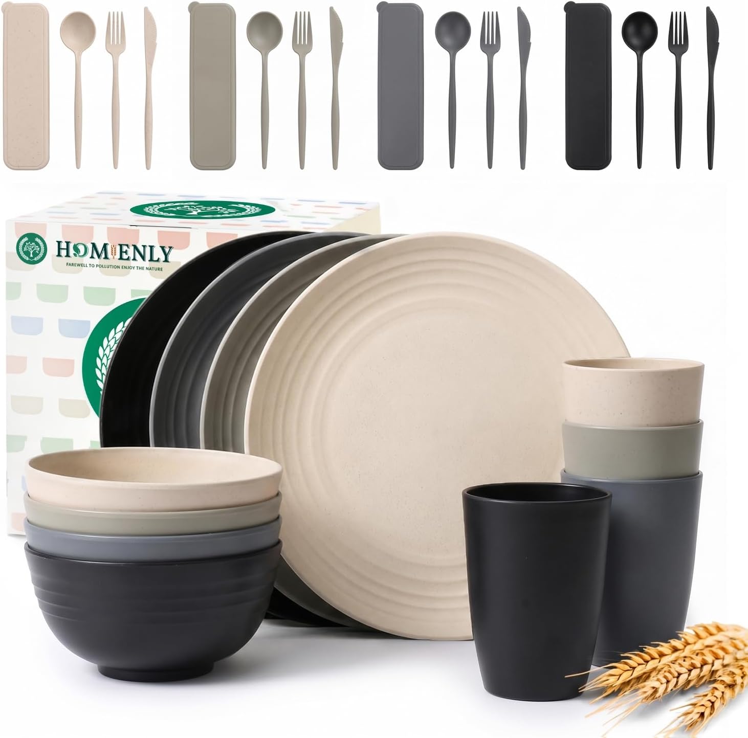 40-piece Wheat Straw Dinner Set
