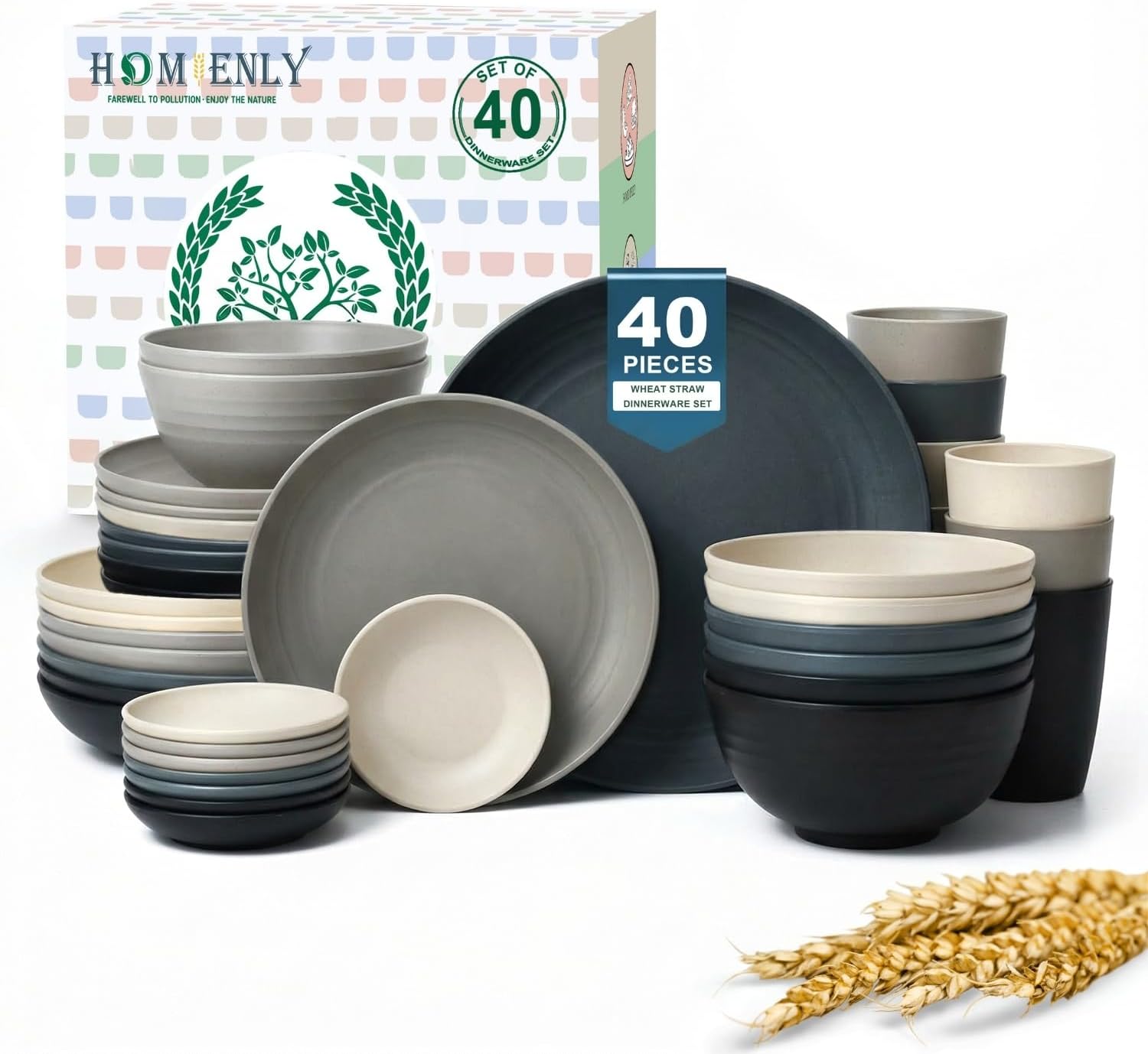 40-piece Wheat Straw Dinner Set
