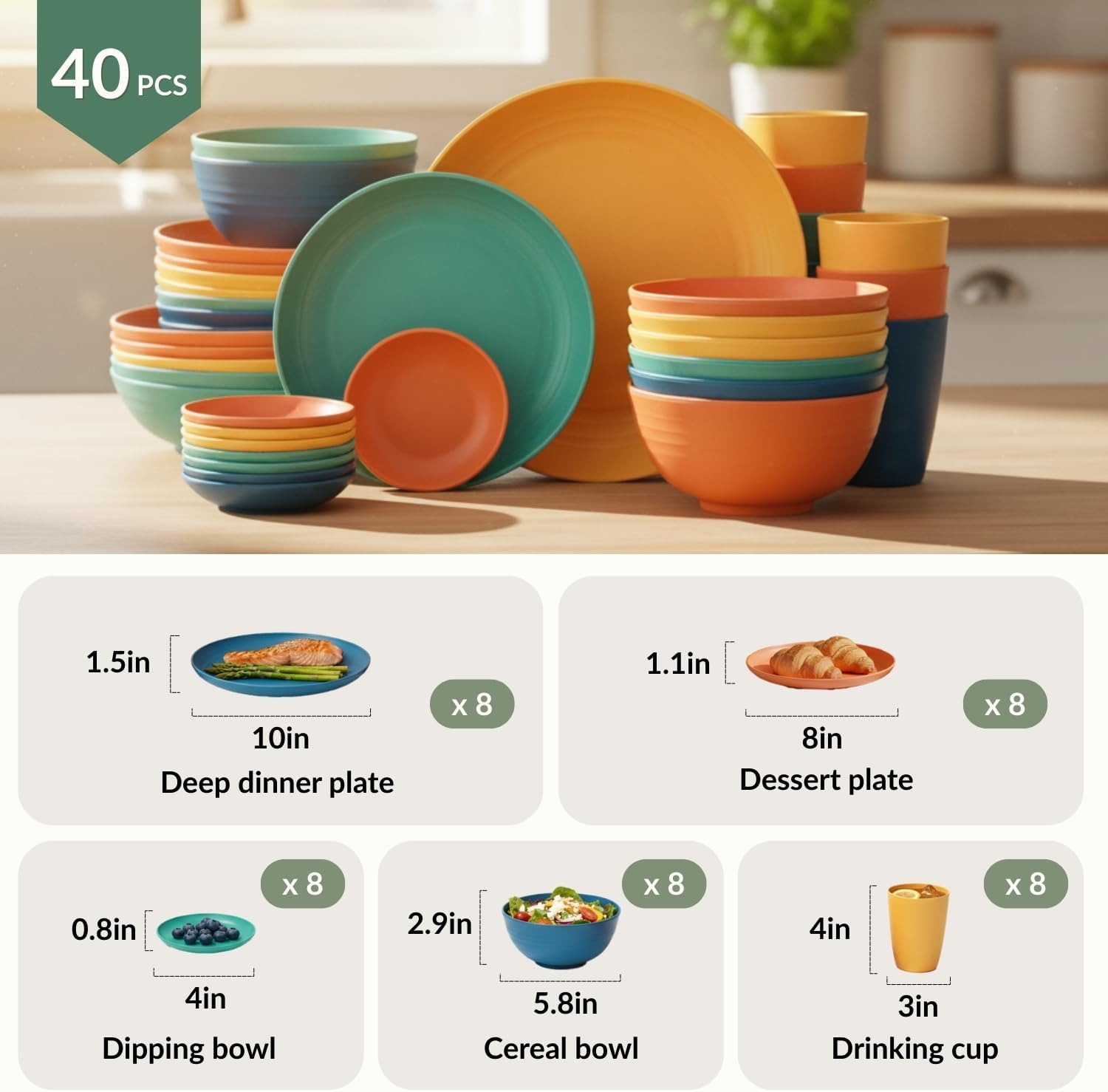 40-piece Wheat Straw Dinner Set