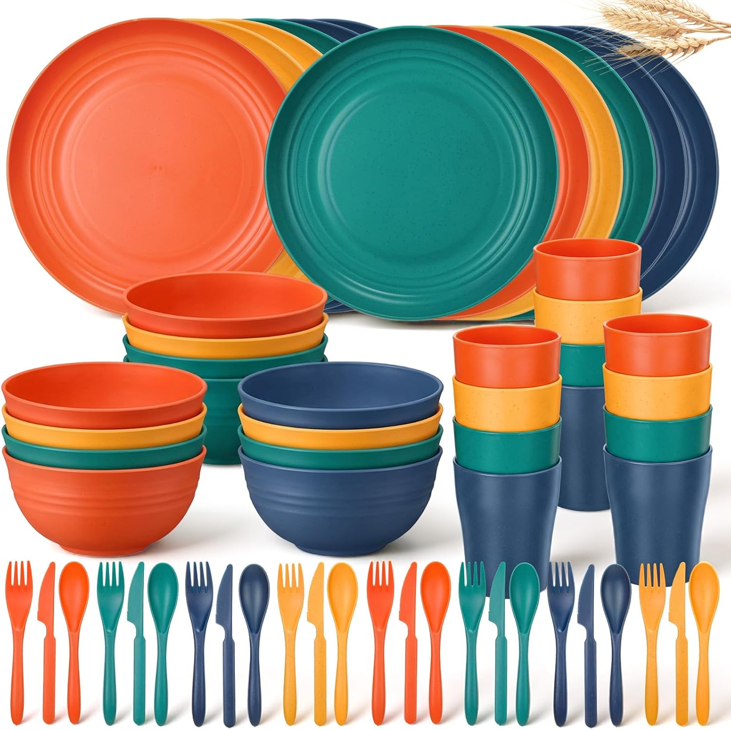 72-Piece Wheat Straw Dining Set for 12