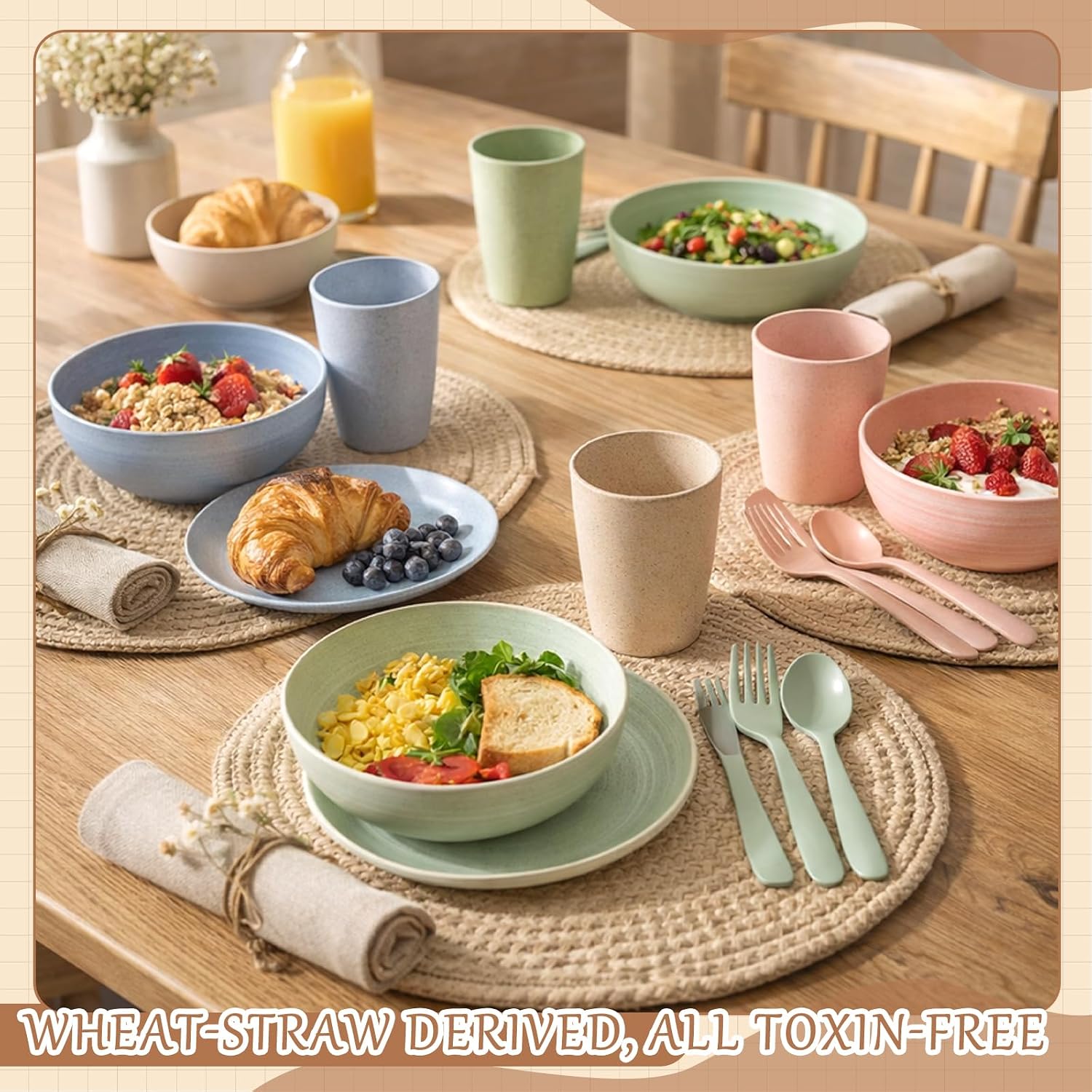 72-Piece Wheat Straw Dining Set for 12