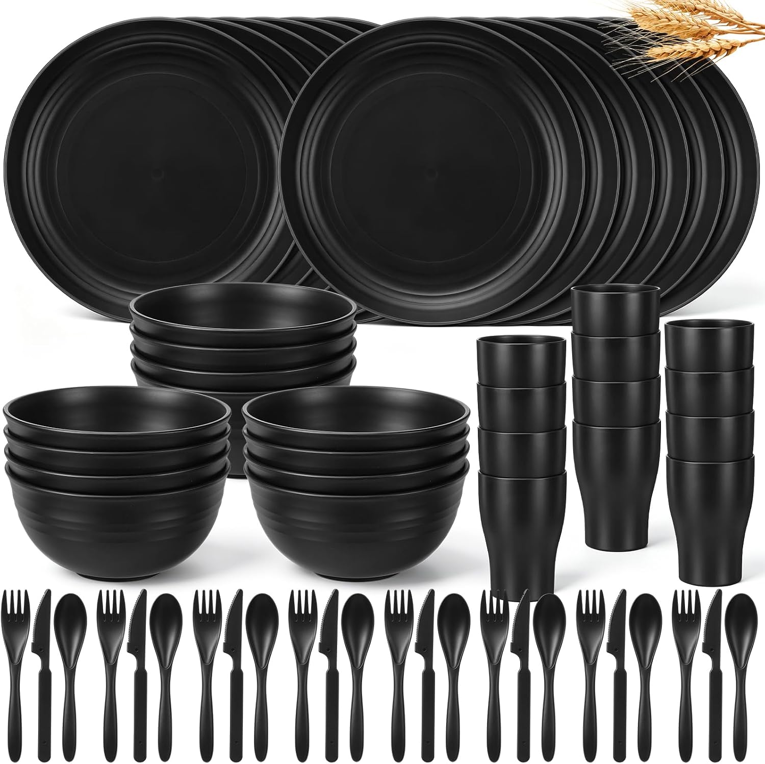 72-Piece Wheat Straw Dining Set for 12