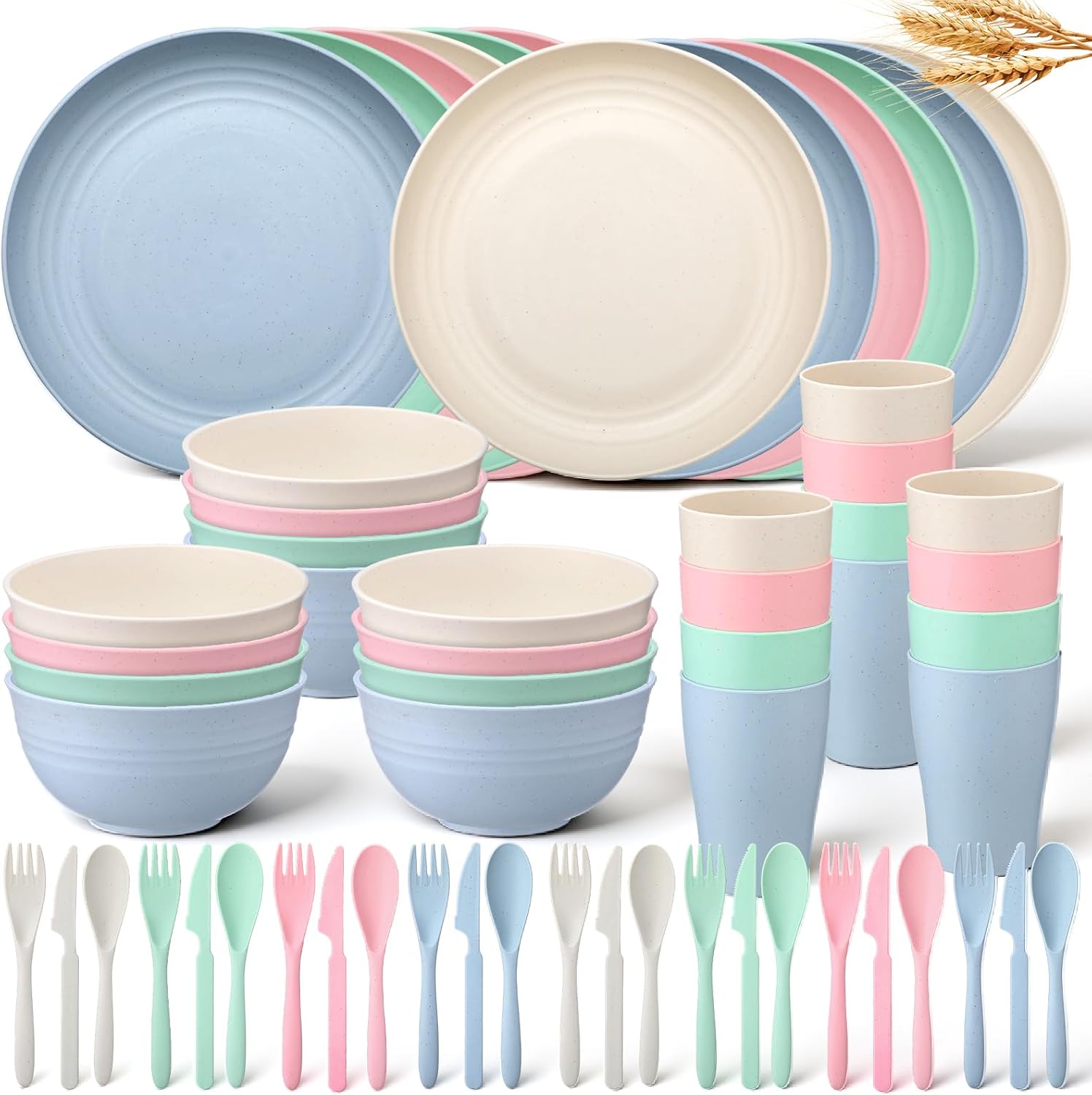 72-Piece Wheat Straw Dining Set for 12