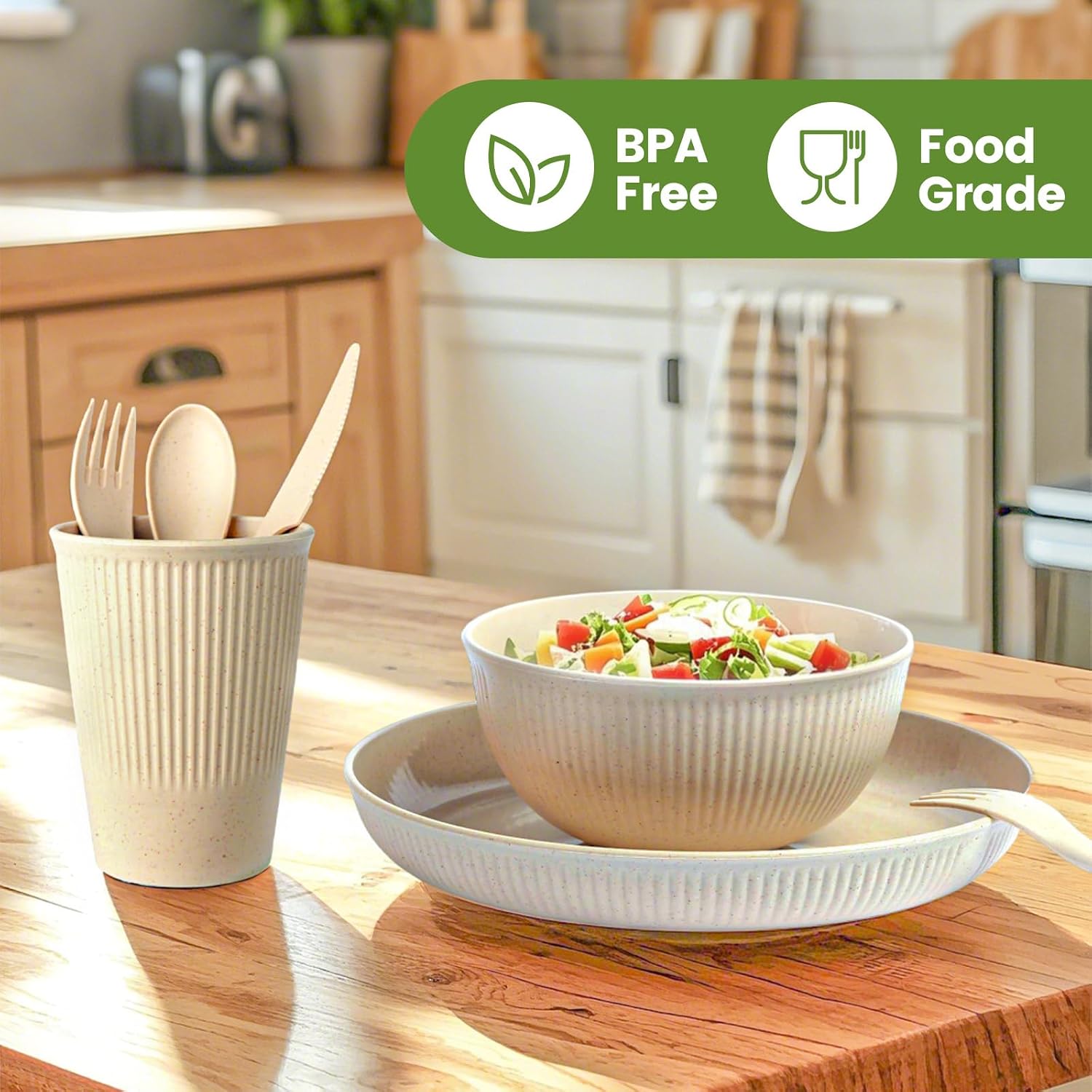 Beige Wheat Straw Dining Set