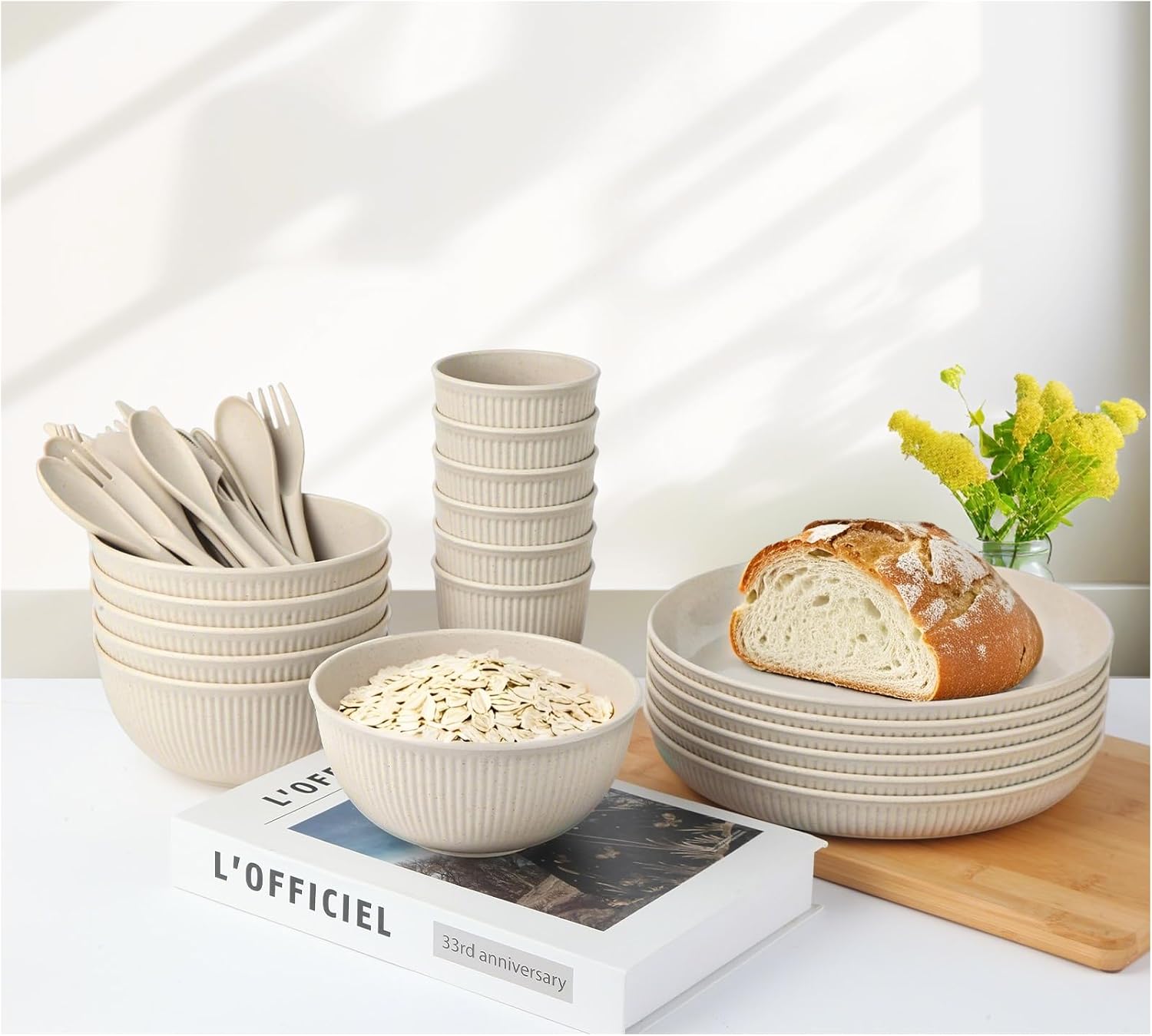 Beige Wheat Straw Dining Set